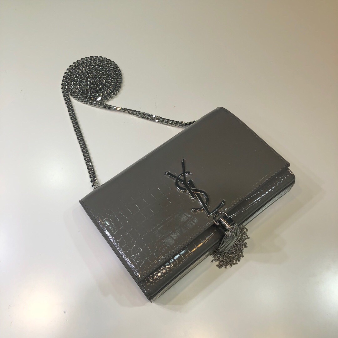 Saint Laurent Kate Small Chain Bag With Tassel In Embossed Green For Women 7.8in/20cm YSL 