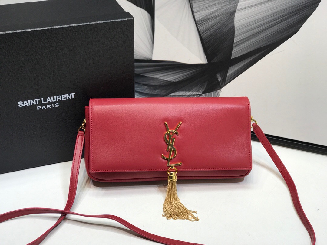 Saint Laurent Kate Tassel Small Shoulder Bag Red For Women 10.2in/26cm YSL 