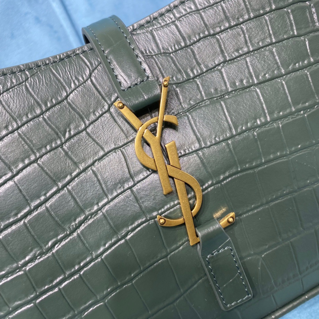 Saint Laurent Le 5 À 7 Hobo Bag In Crocodile Embossed Shiny Dark Green For Women 9in/23cm YSL 657228DZE0W3045