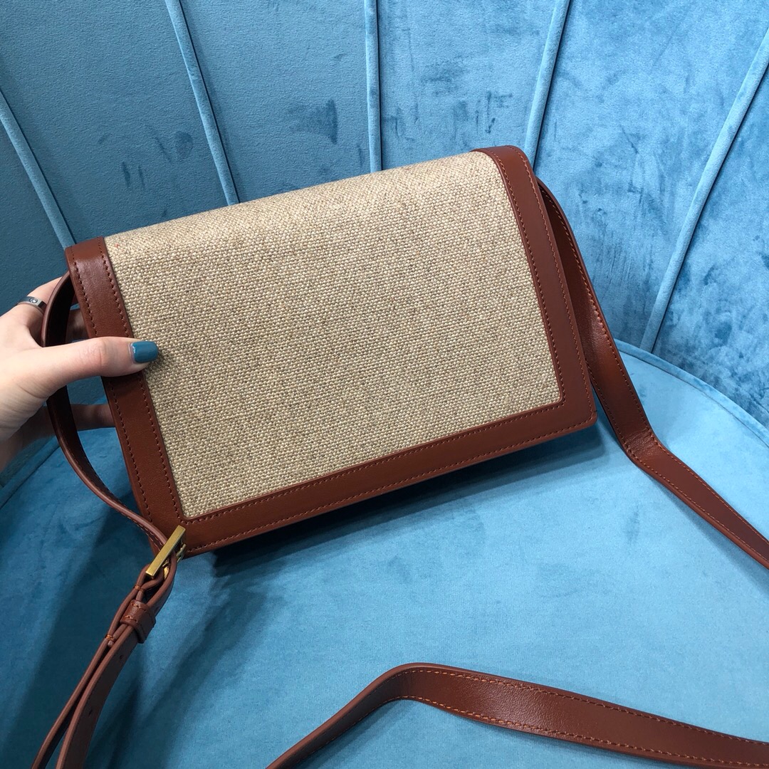 Saint Laurent Le Carré Satchel In Canvas And Box Natural Beige & Brick For Women 9in/23cm YSL 