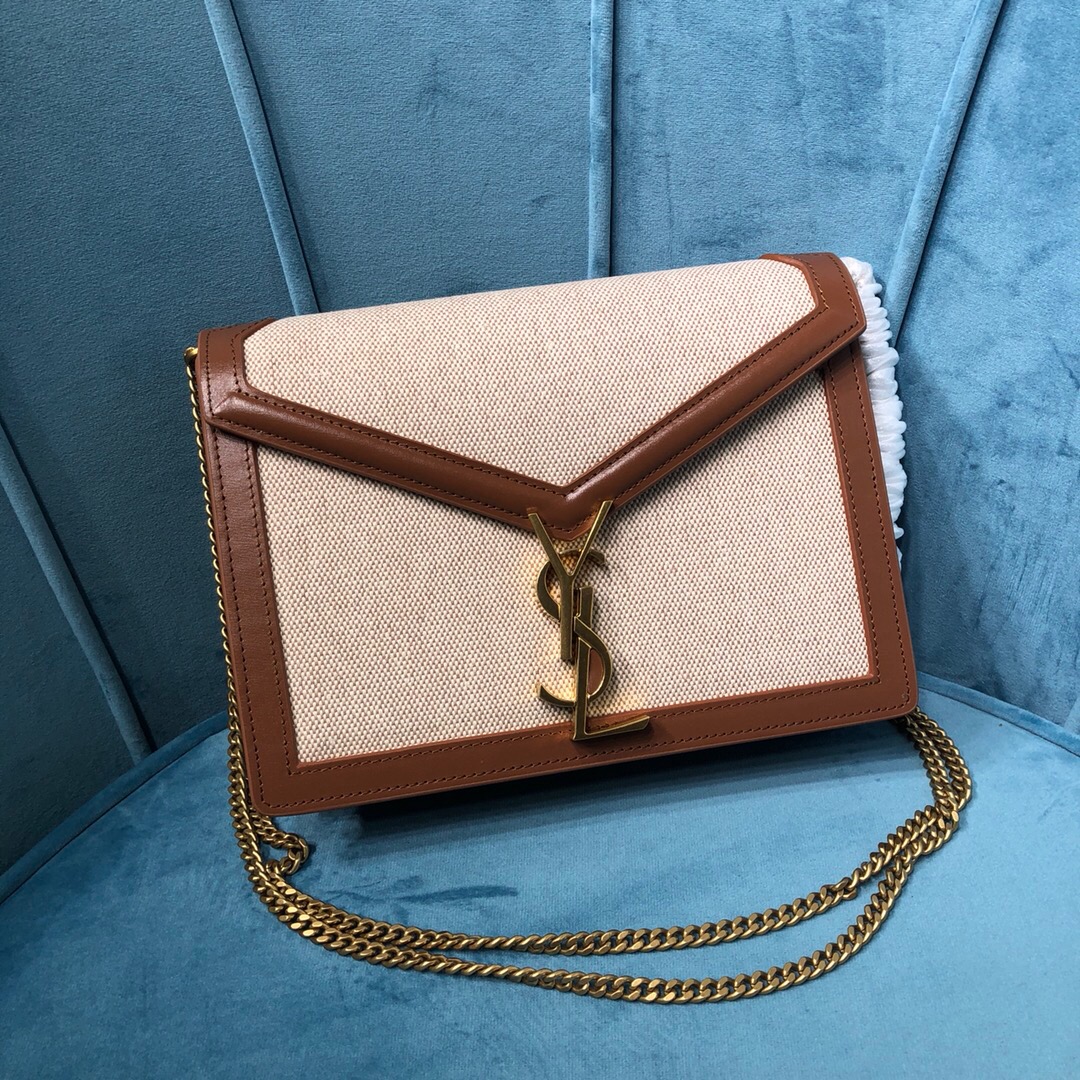 Saint Laurent Le Cassandra Medium Chain Bag In Canvas And BoxNatural Beige For Women 8.6in/22cm YSL