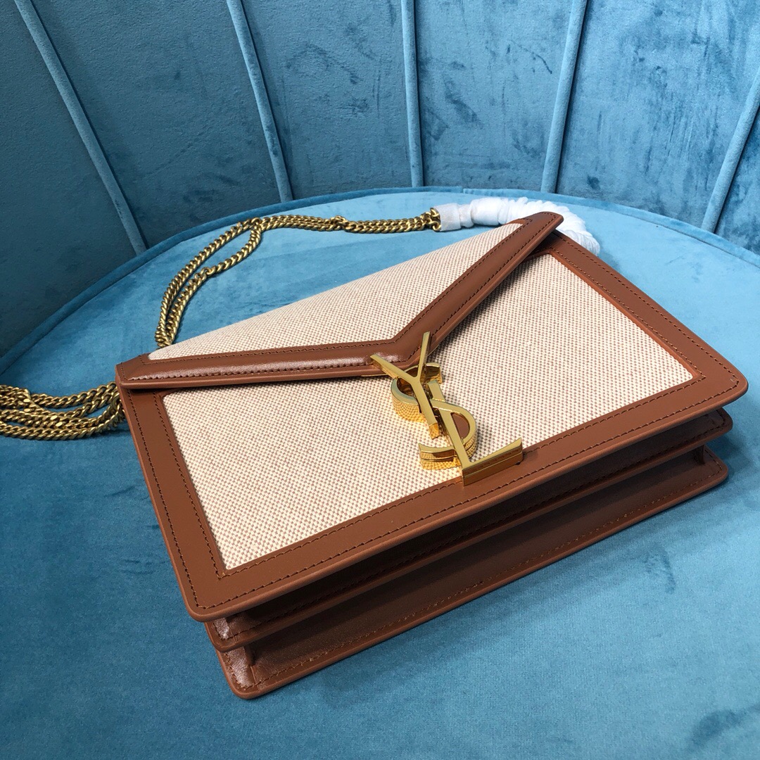 Saint Laurent Le Cassandra Medium Chain Bag In Canvas And BoxNatural Beige For Women 8.6in/22cm YSL