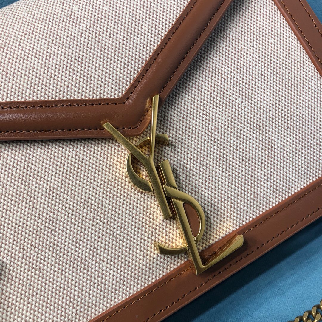 Saint Laurent Le Cassandra Medium Chain Bag In Canvas And BoxNatural Beige For Women 8.6in/22cm YSL