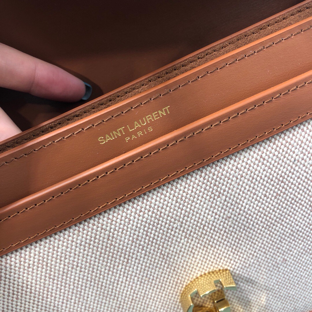 Saint Laurent Le Cassandra Medium Chain Bag In Canvas And BoxNatural Beige For Women 8.6in/22cm YSL