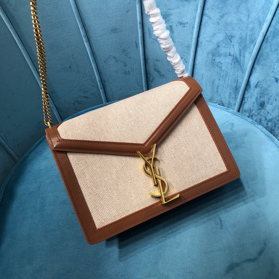 Saint Laurent Le Cassandra Medium Chain Bag In Canvas And BoxNatural Beige For Women 8.6in/22cm YSL