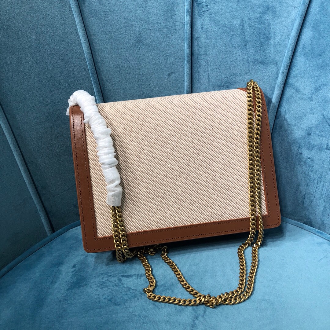 Saint Laurent Le Cassandra Medium Chain Bag In Canvas And BoxNatural Beige For Women 8.6in/22cm YSL