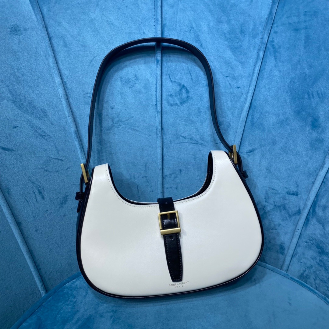 Saint Laurent Le Fermoir Hobo Bag White/Black For Women 9.5in/24cm YSL 