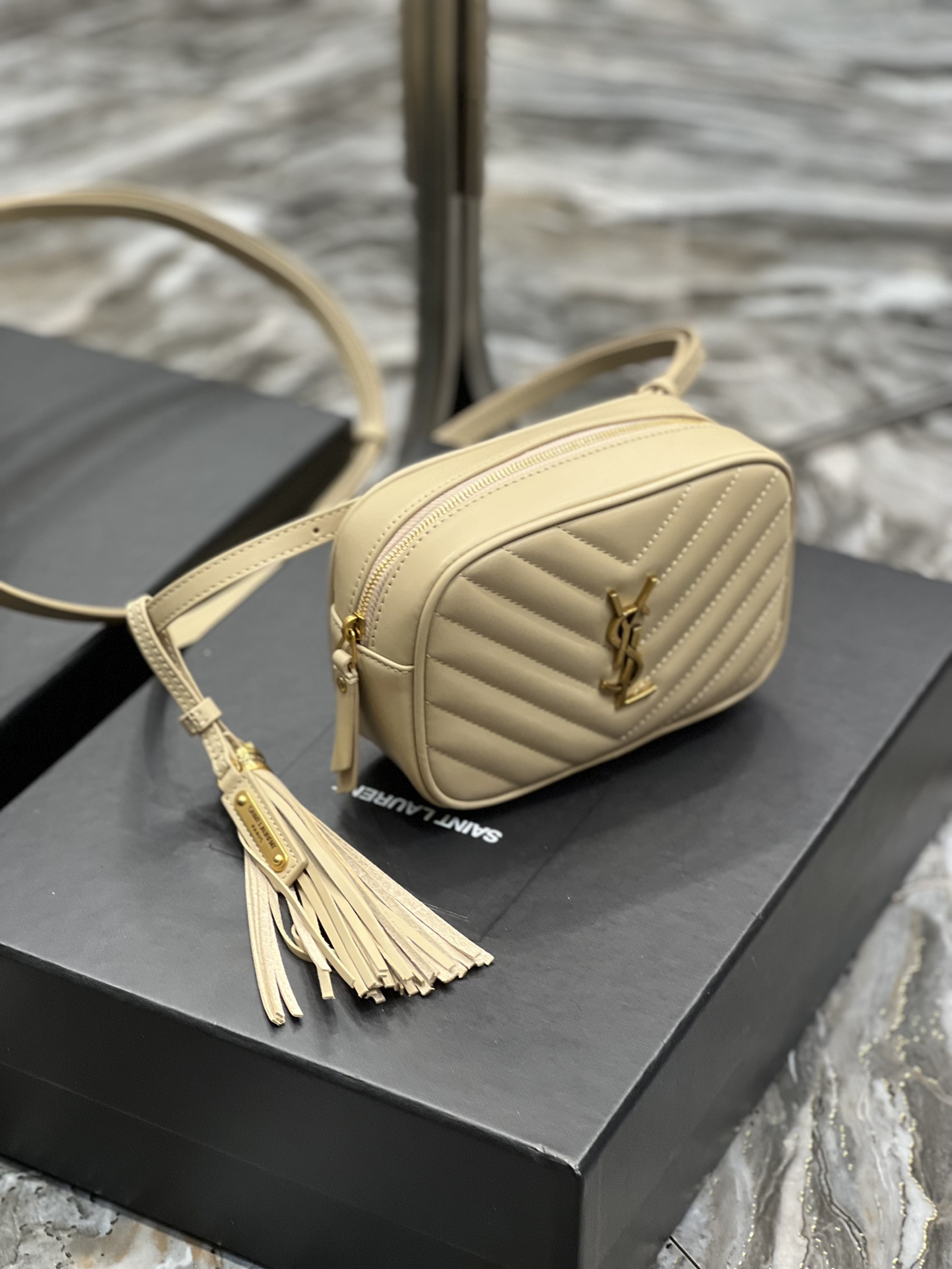 Saint Laurent Lou Belt Bag Beige In Matelassé Gold Toned Hardware For Women 6.1in/15cm YSL 614031DV7072721