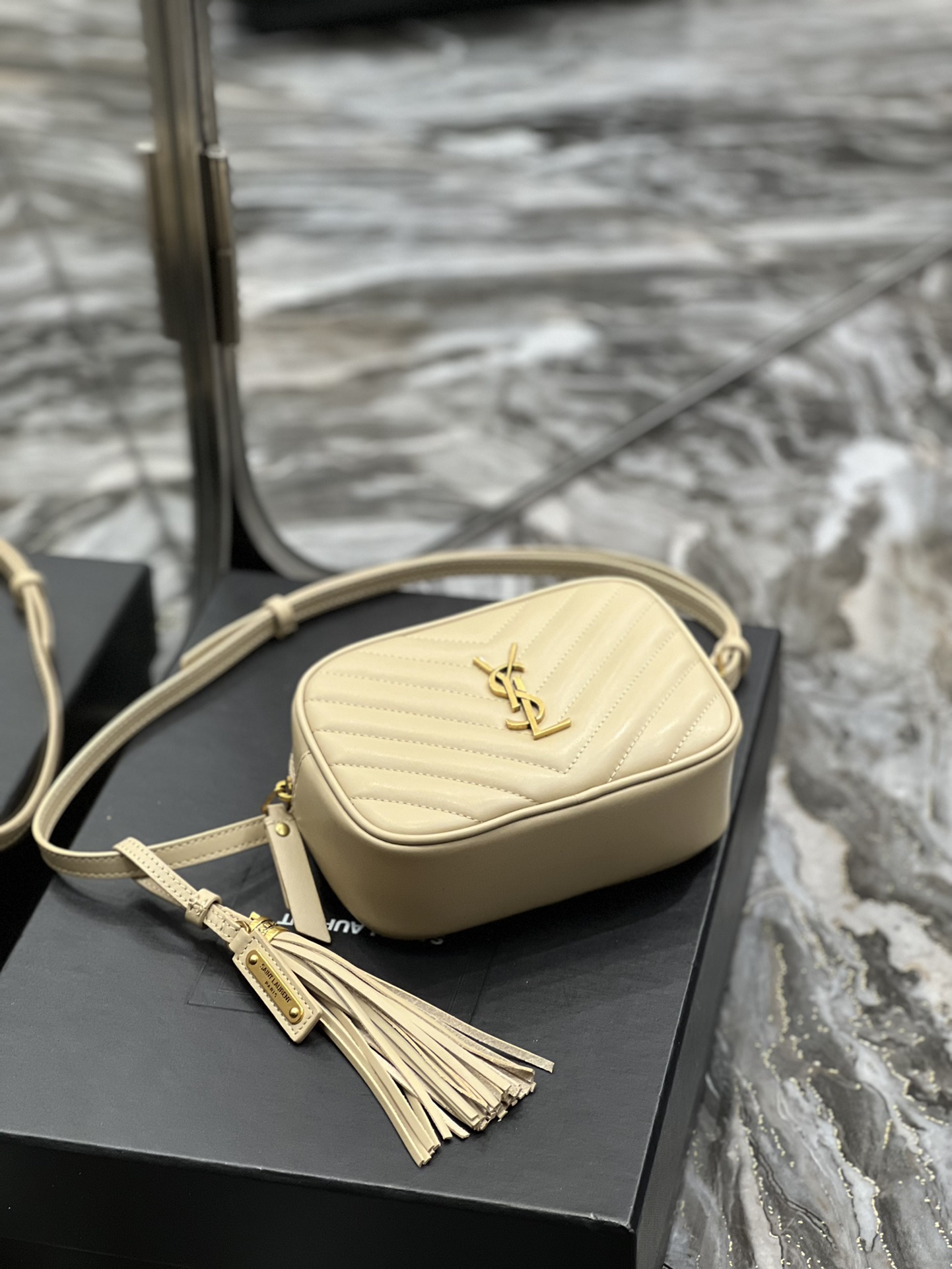 Saint Laurent Lou Belt Bag Beige In Matelassé Gold Toned Hardware For Women 6.1in/15cm YSL 614031DV7072721