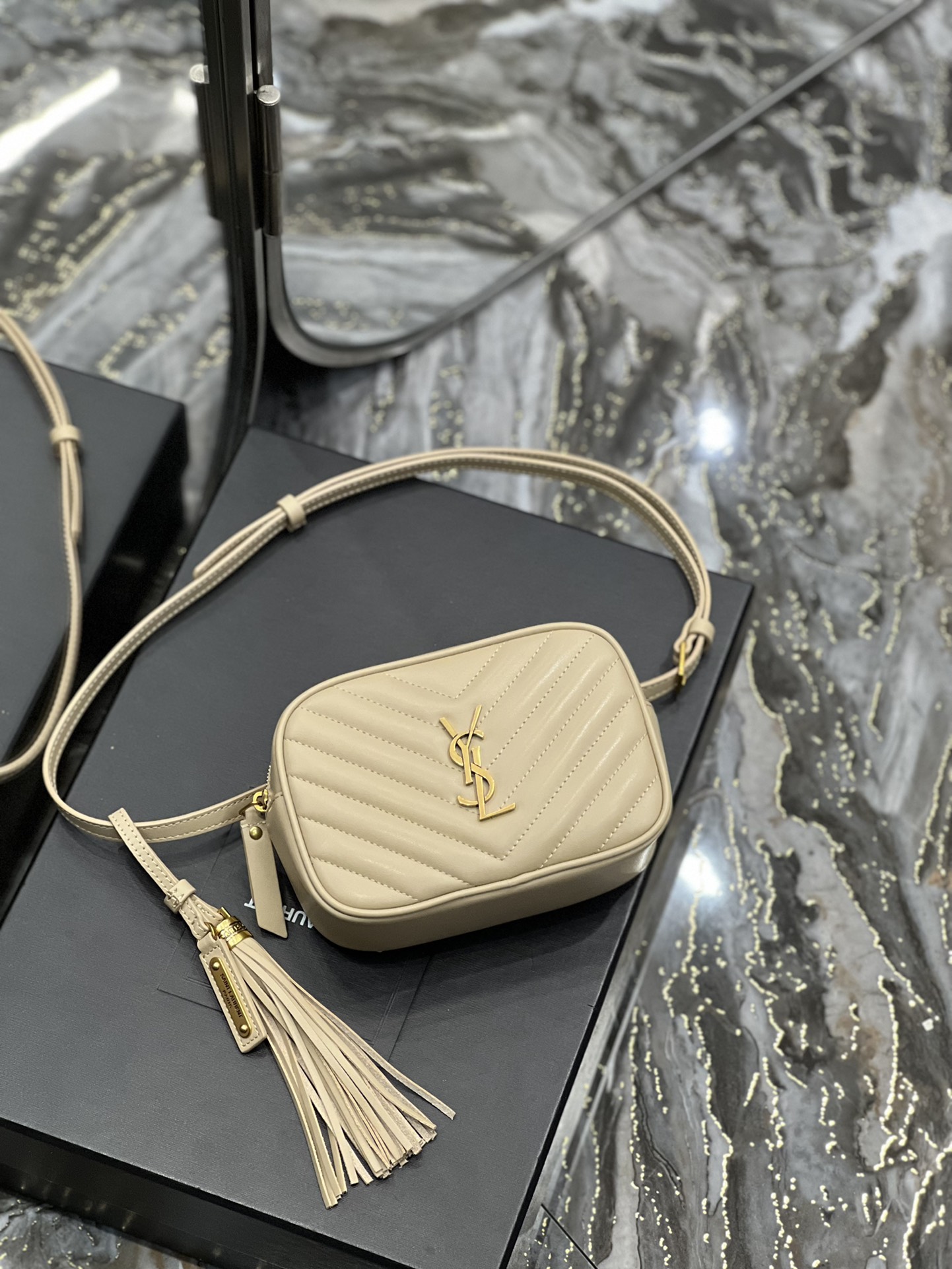 Saint Laurent Lou Belt Bag Beige In Matelassé Gold Toned Hardware For Women 6.1in/15cm YSL 614031DV7072721