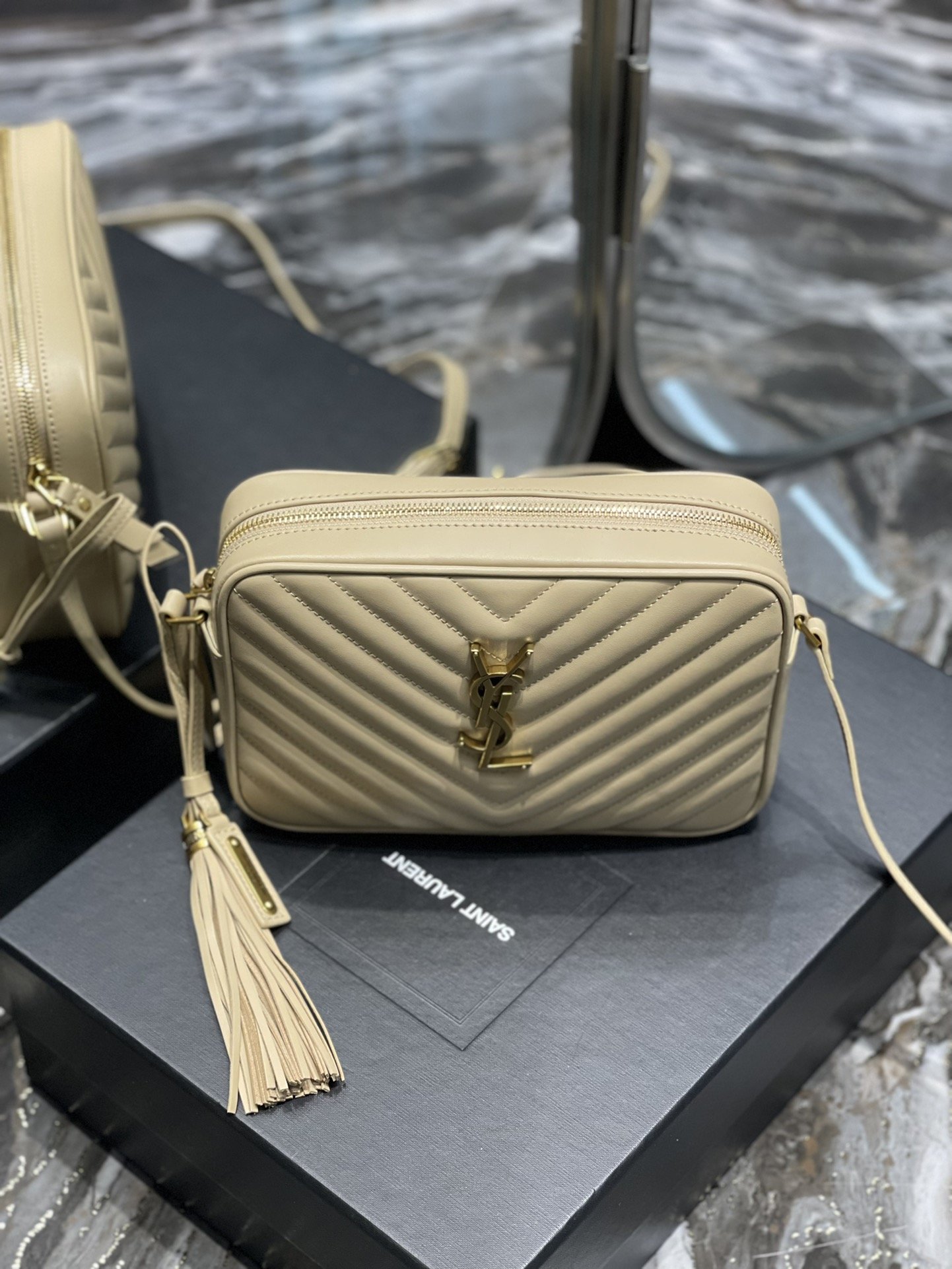 Saint Laurent Lou Camera Bag Beige With Gold Toned Hardware For Women 9in/23cm YSL 612544DV7072721