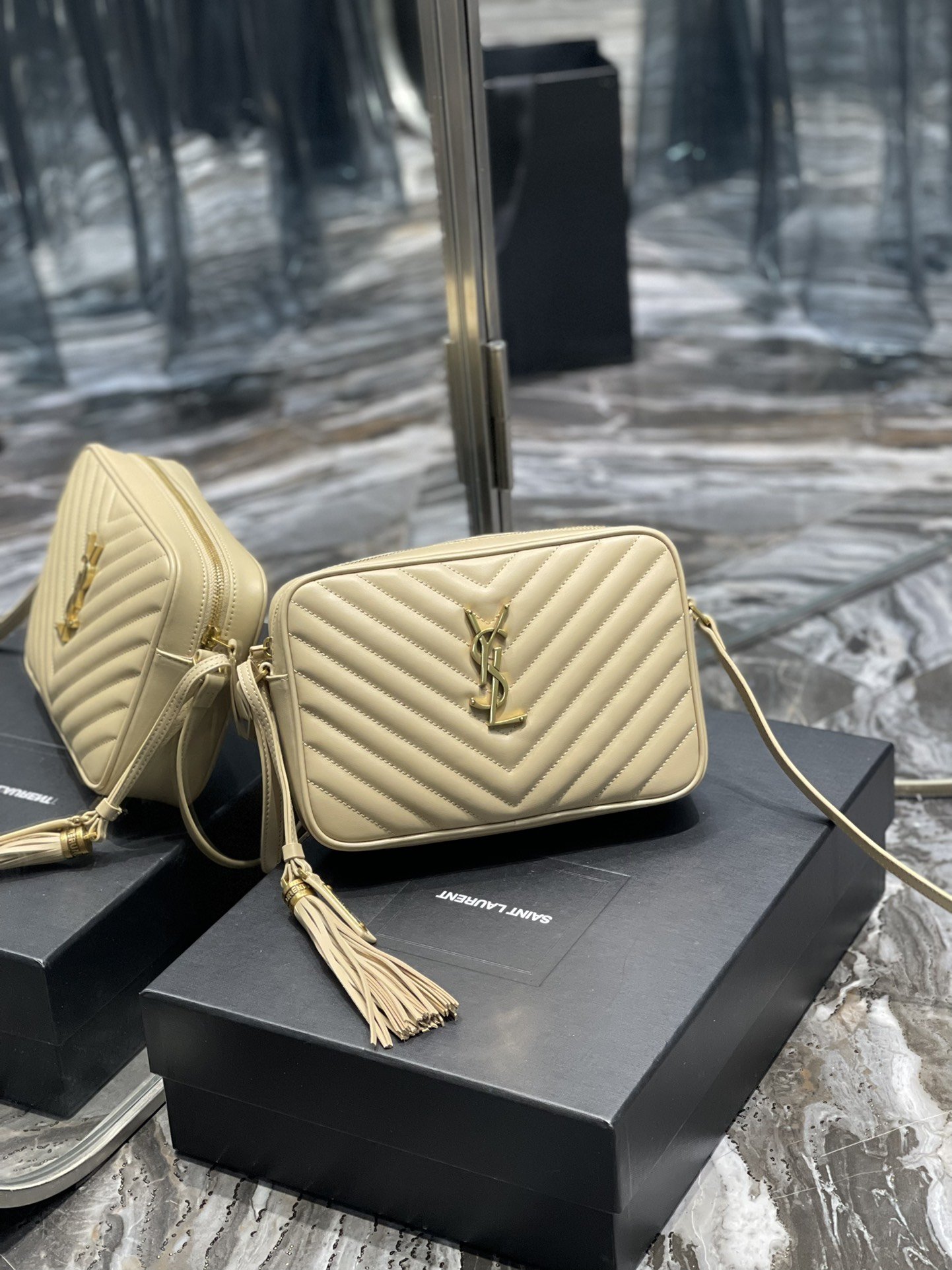 Saint Laurent Lou Camera Bag Beige With Gold Toned Hardware For Women 9in/23cm YSL 612544DV7072721