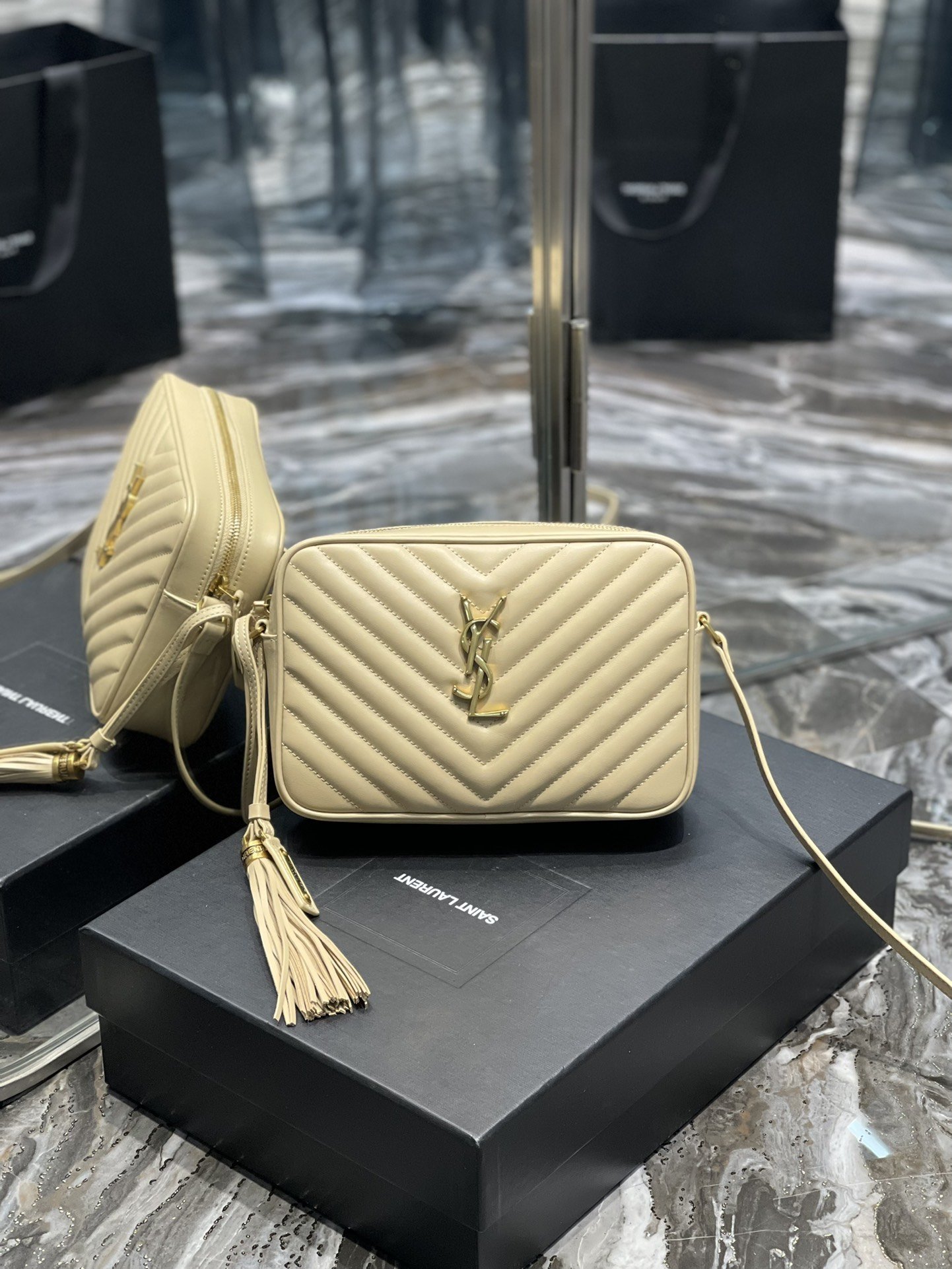 Saint Laurent Lou Camera Bag Beige With Gold Toned Hardware For Women 9in/23cm YSL 612544DV7072721