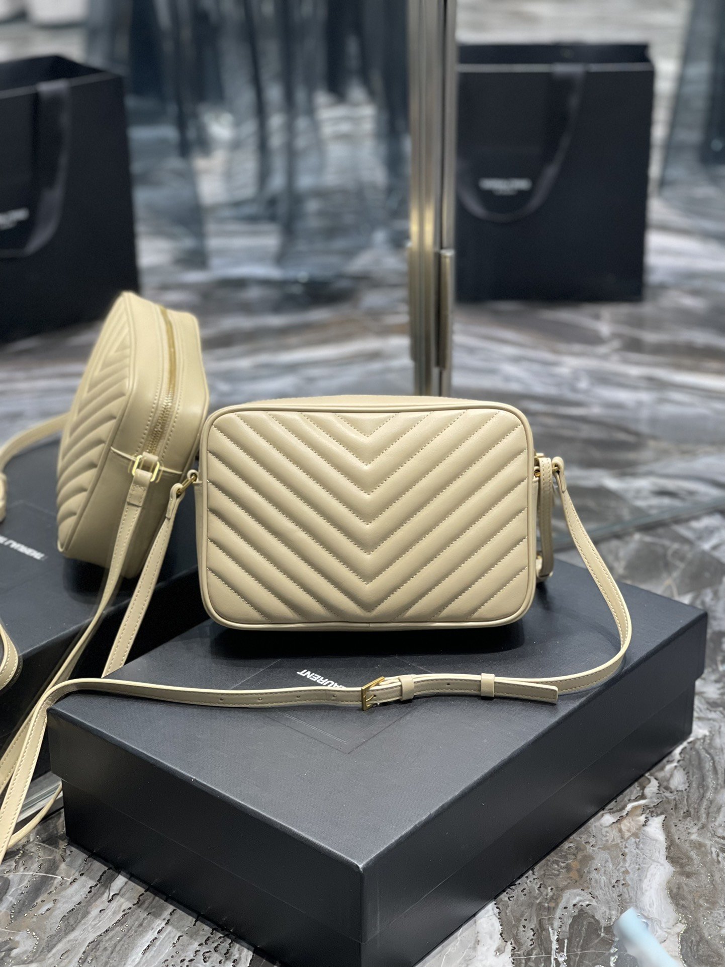 Saint Laurent Lou Camera Bag Beige With Gold Toned Hardware For Women 9in/23cm YSL 612544DV7072721