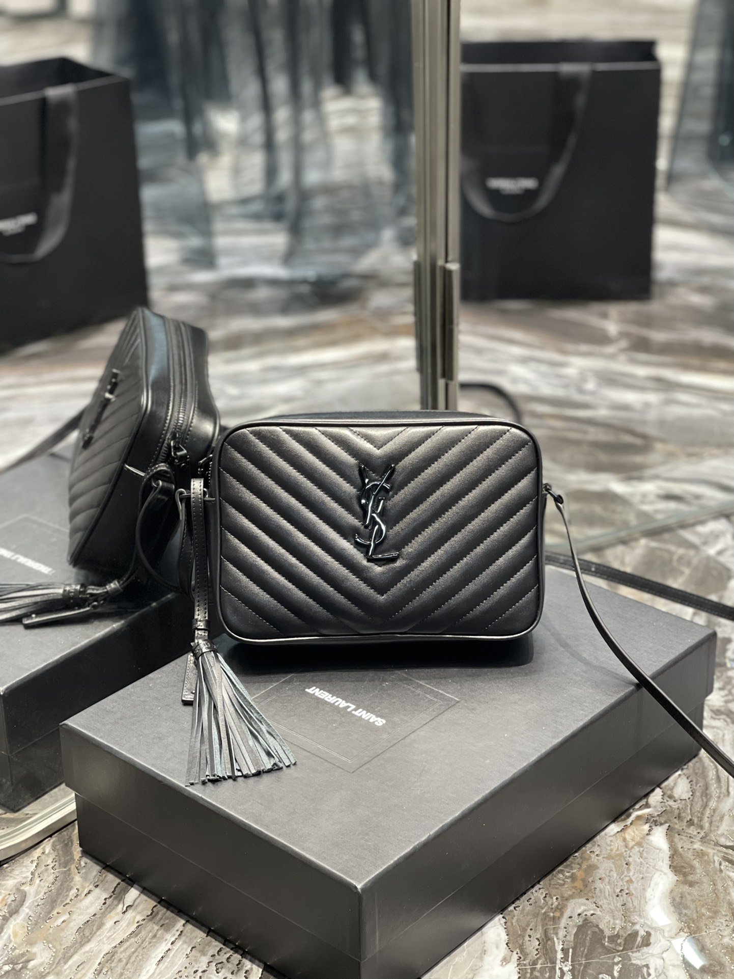Saint Laurent Lou Camera Bag Black With Metal Hardware For Women 9in/23cm YSL 612544DV7081000