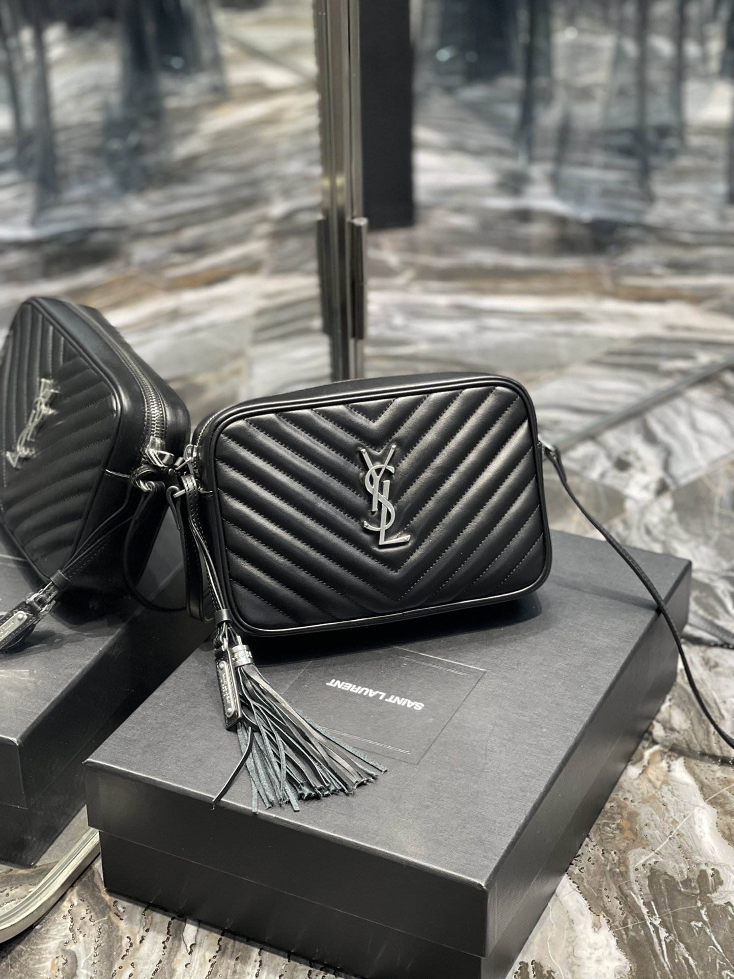 Saint Laurent Lou Camera Bag Black With Silver Toned Hardware For Women 9in/23cm YSL 612544DV7041000