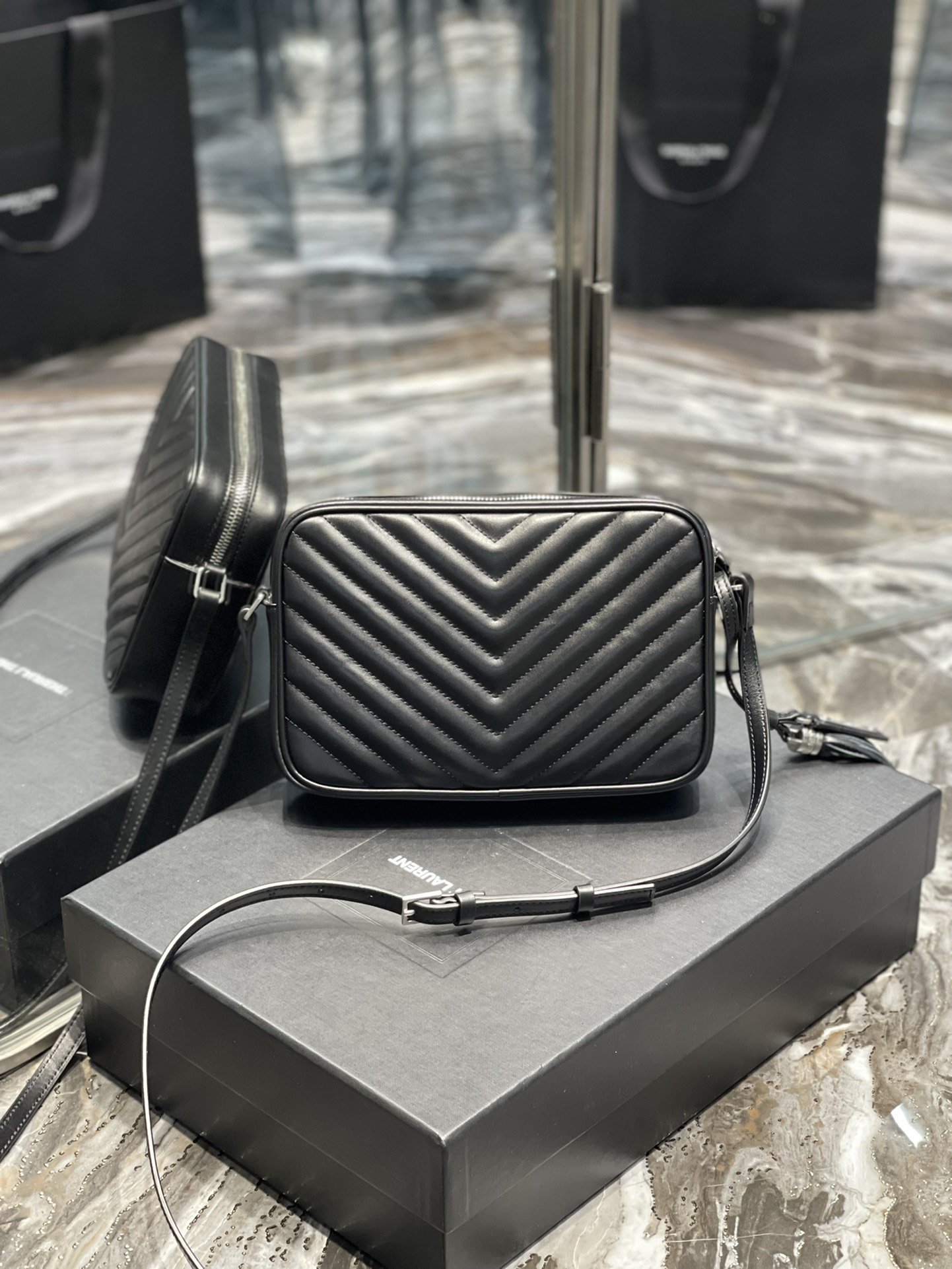 Saint Laurent Lou Camera Bag Black With Silver Toned Hardware For Women 9in/23cm YSL 612544DV7041000