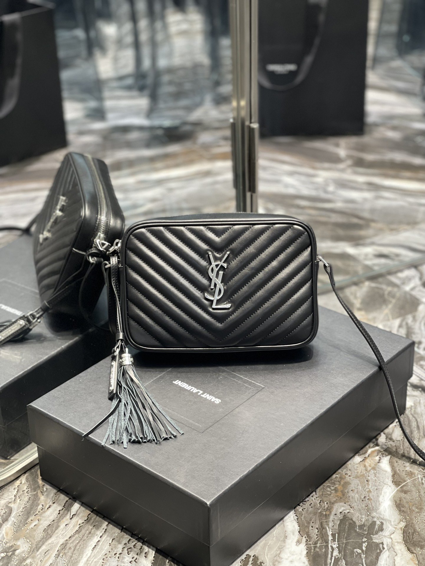 Saint Laurent Lou Camera Bag Black With Silver Toned Hardware For Women 9in/23cm YSL 612544DV7041000