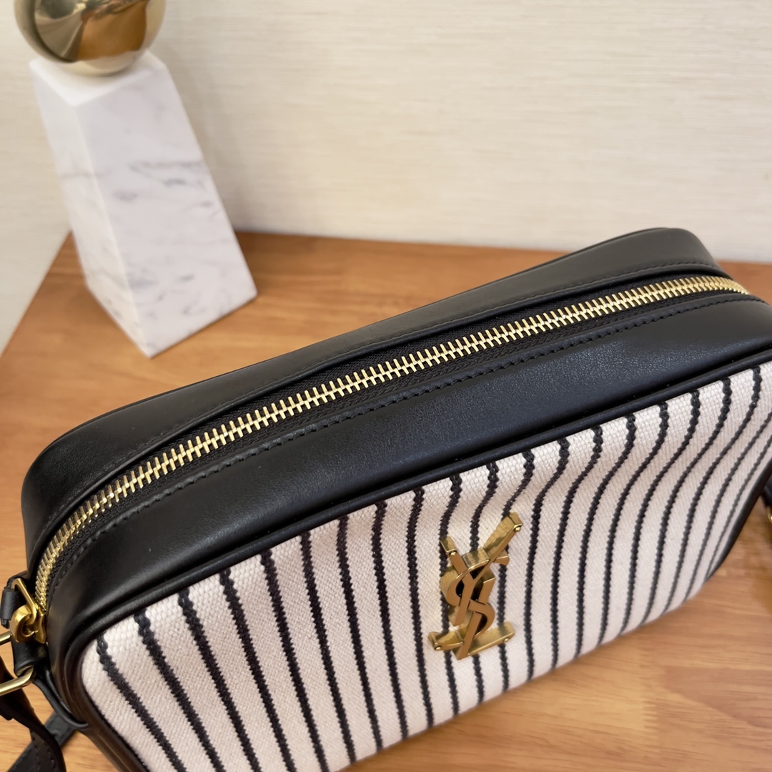 Saint Laurent Lou Camera Bag In Canvas Black And White For Women 9in/23cm YSL 612542FAACG9583