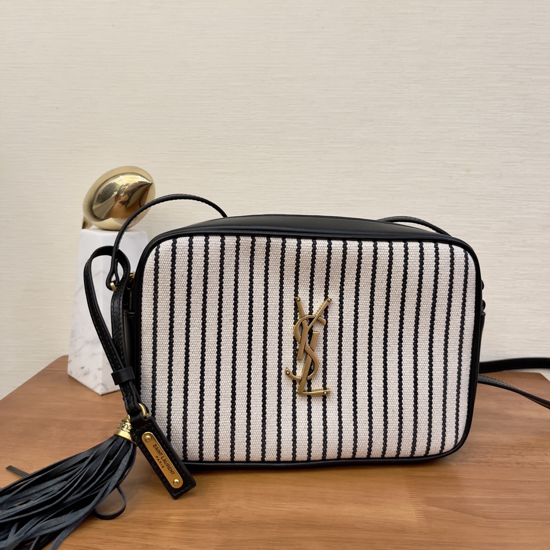 Saint Laurent Lou Camera Bag In Canvas Black And White For Women 9in/23cm YSL 612542FAACG9583