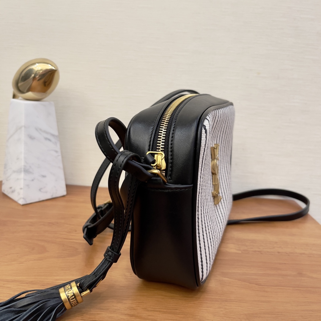 Saint Laurent Lou Camera Bag In Canvas Black And White For Women 9in/23cm YSL 612542FAACG9583