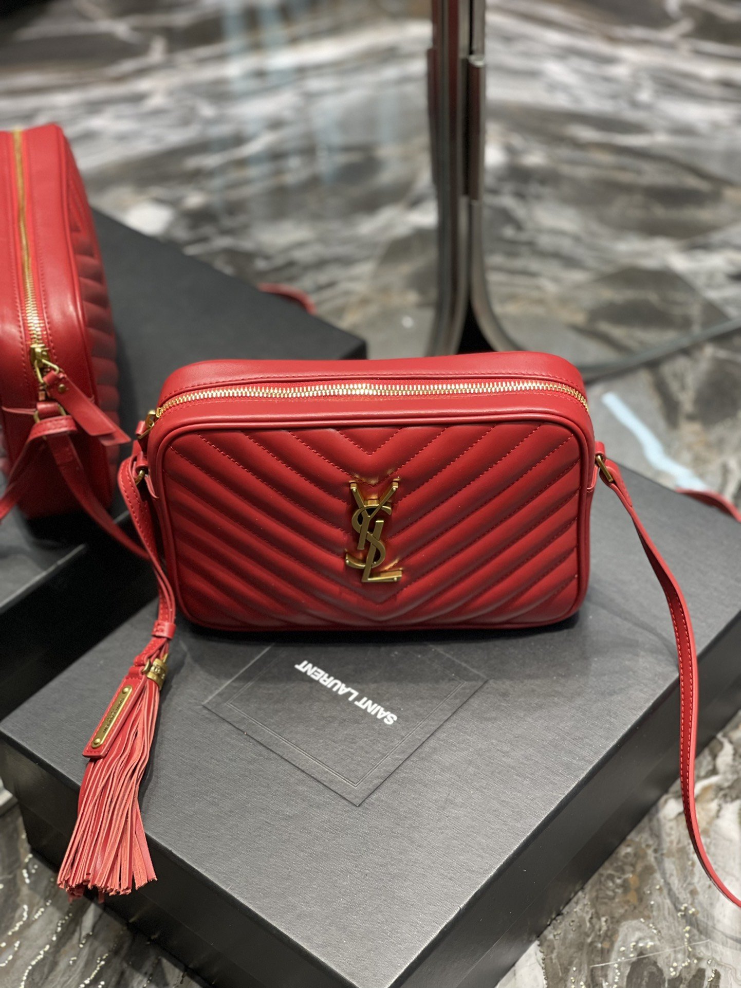 Saint Laurent Lou Camera Bag Red With Gold Toned Hardware For Women 9in/23cm YSL 612544DV7076008
