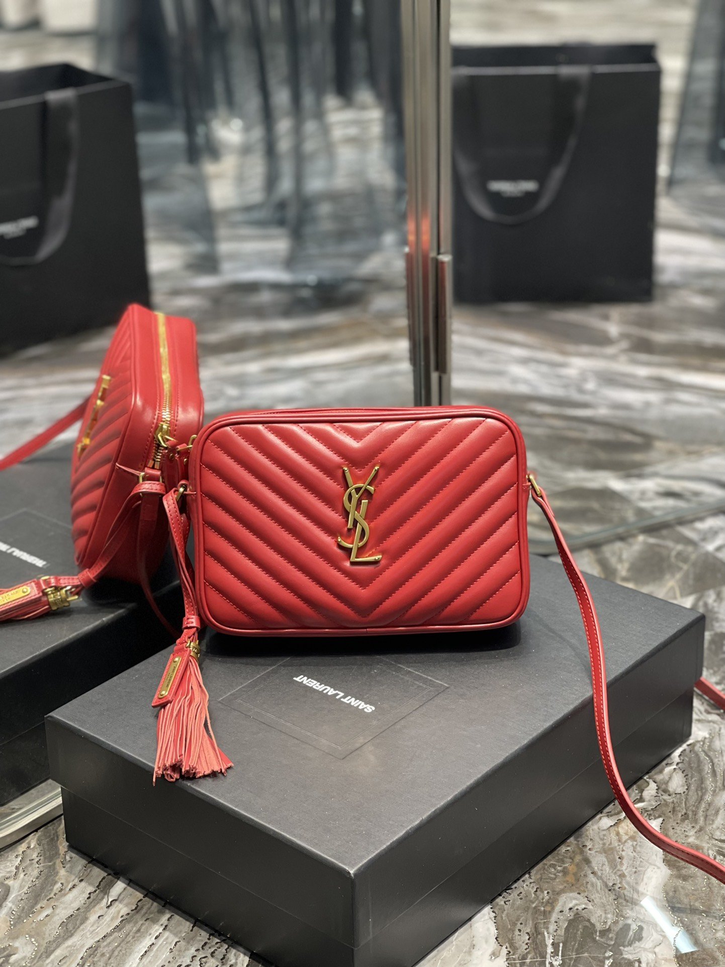 Saint Laurent Lou Camera Bag Red With Gold Toned Hardware For Women 9in/23cm YSL 612544DV7076008