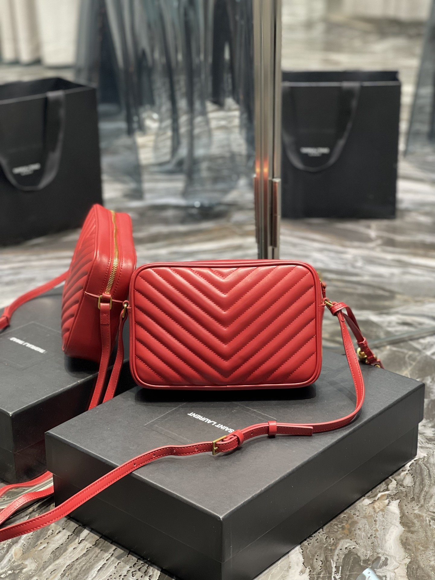 Saint Laurent Lou Camera Bag Red With Gold Toned Hardware For Women 9in/23cm YSL 612544DV7076008