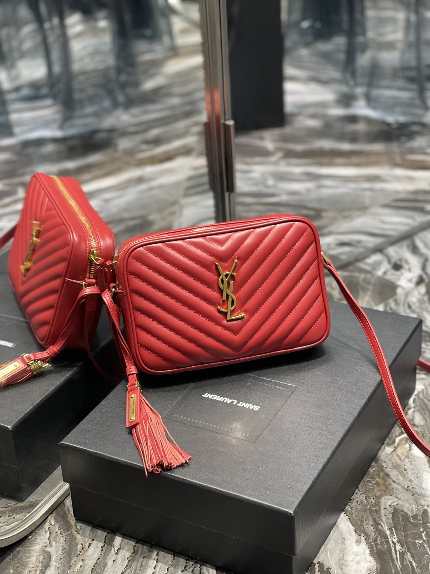 Saint Laurent Lou Camera Bag Red With Gold Toned Hardware For Women 9in/23cm YSL 612544DV7076008