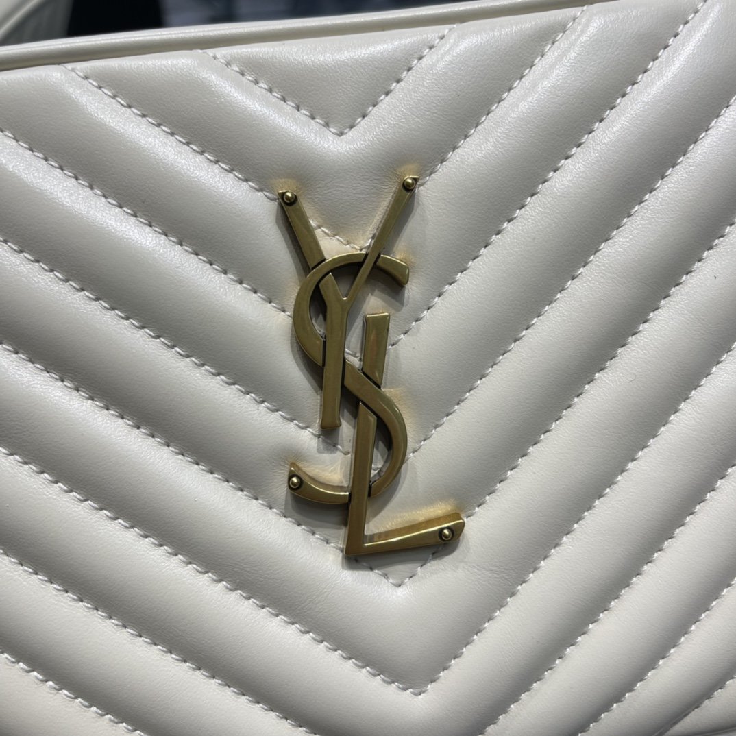 Saint Laurent Lou Camera Bag White With Gold Toned Hardware For Women 9in/23cm