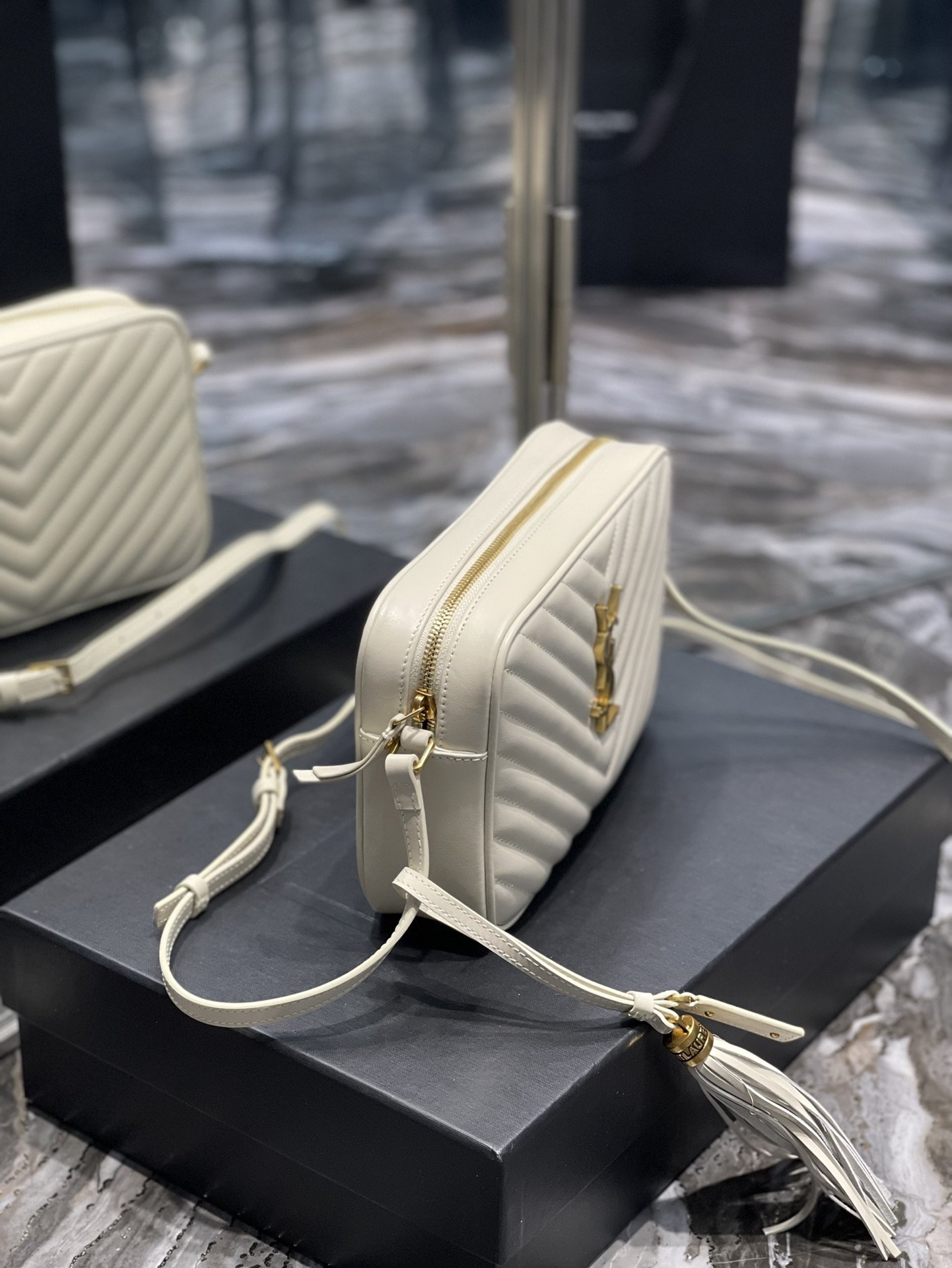Saint Laurent Lou Camera Bag White With Gold Toned Hardware For Women 9in/23cm