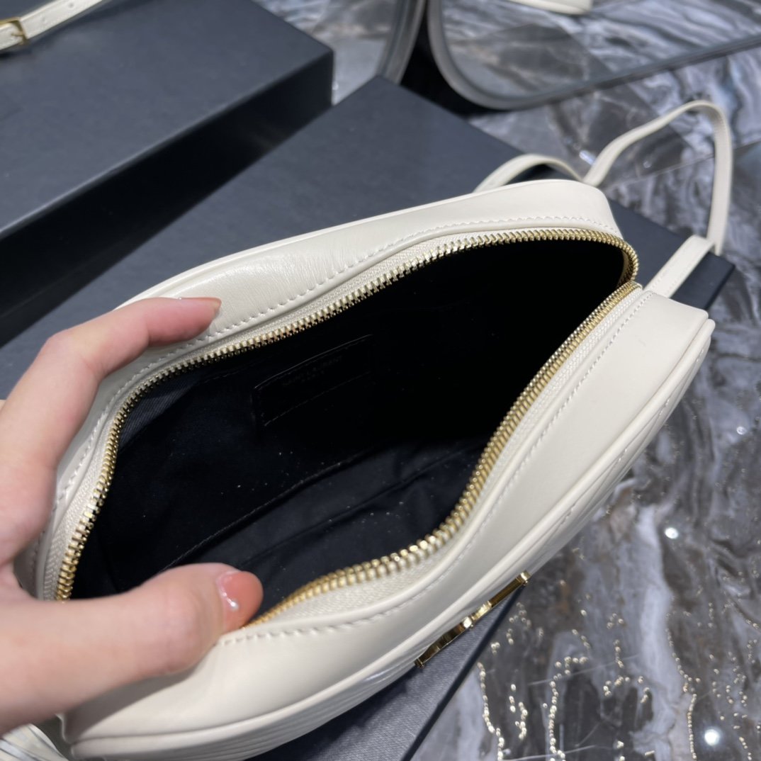 Saint Laurent Lou Camera Bag White With Gold Toned Hardware For Women 9in/23cm