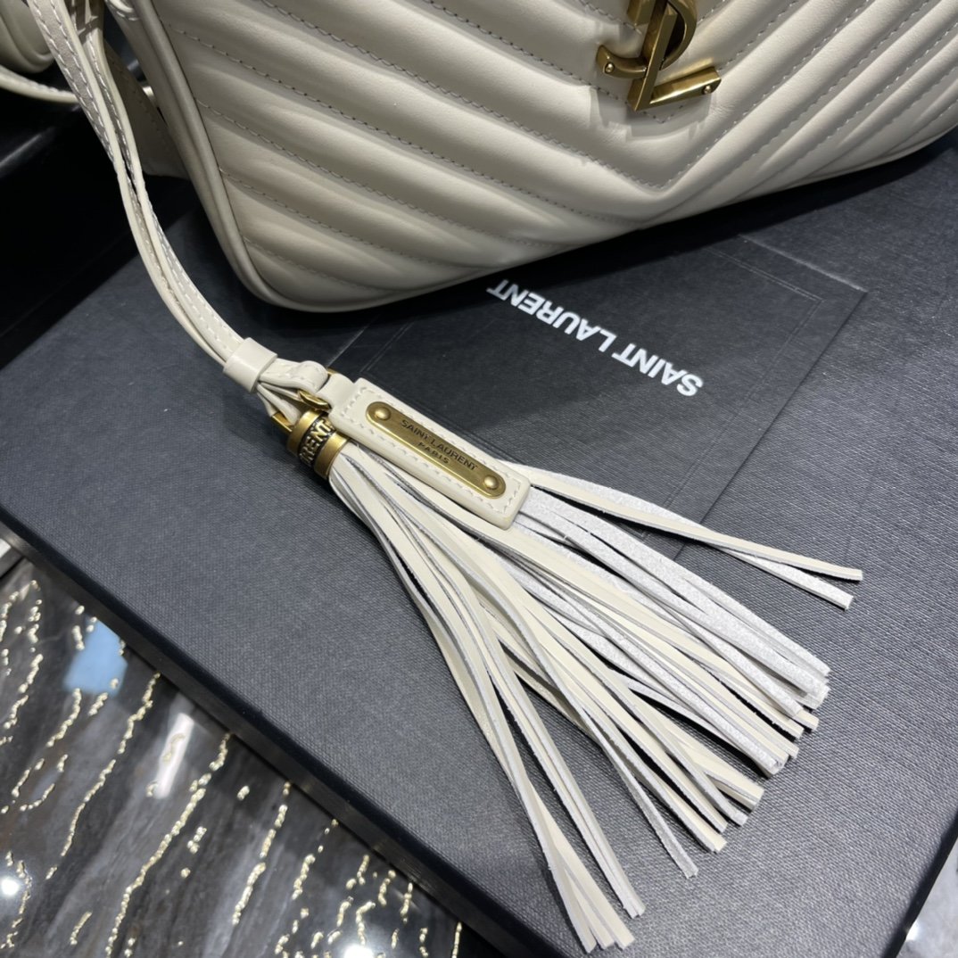 Saint Laurent Lou Camera Bag White With Gold Toned Hardware For Women 9in/23cm