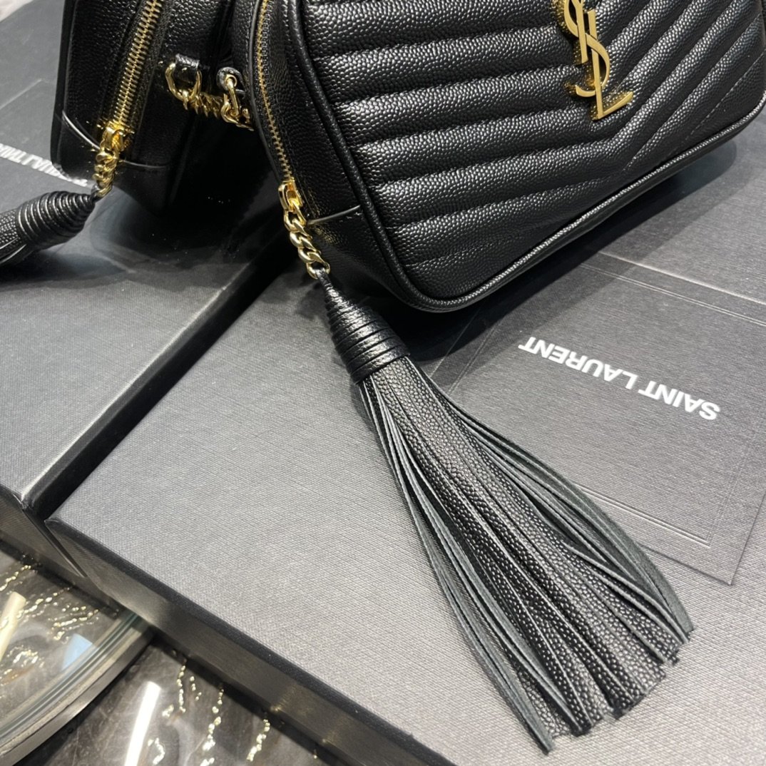 Saint Laurent Lou Mini Bag Black In Quilted Grain De Poudre With Gold Hardware For Women 7.4in/19cm YSl 6125791GF011000