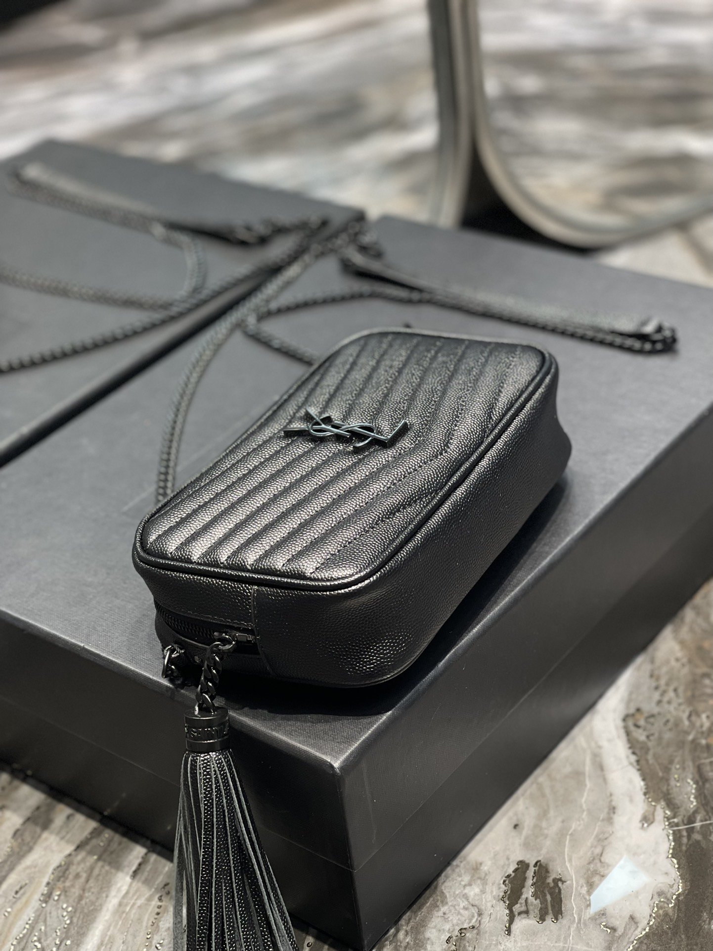 Saint Laurent Lou Mini Bag Black In Quilted Grain De Poudre With Metal Toned Hardware For Women 7.4in/19cm YSl 6125791GF081000