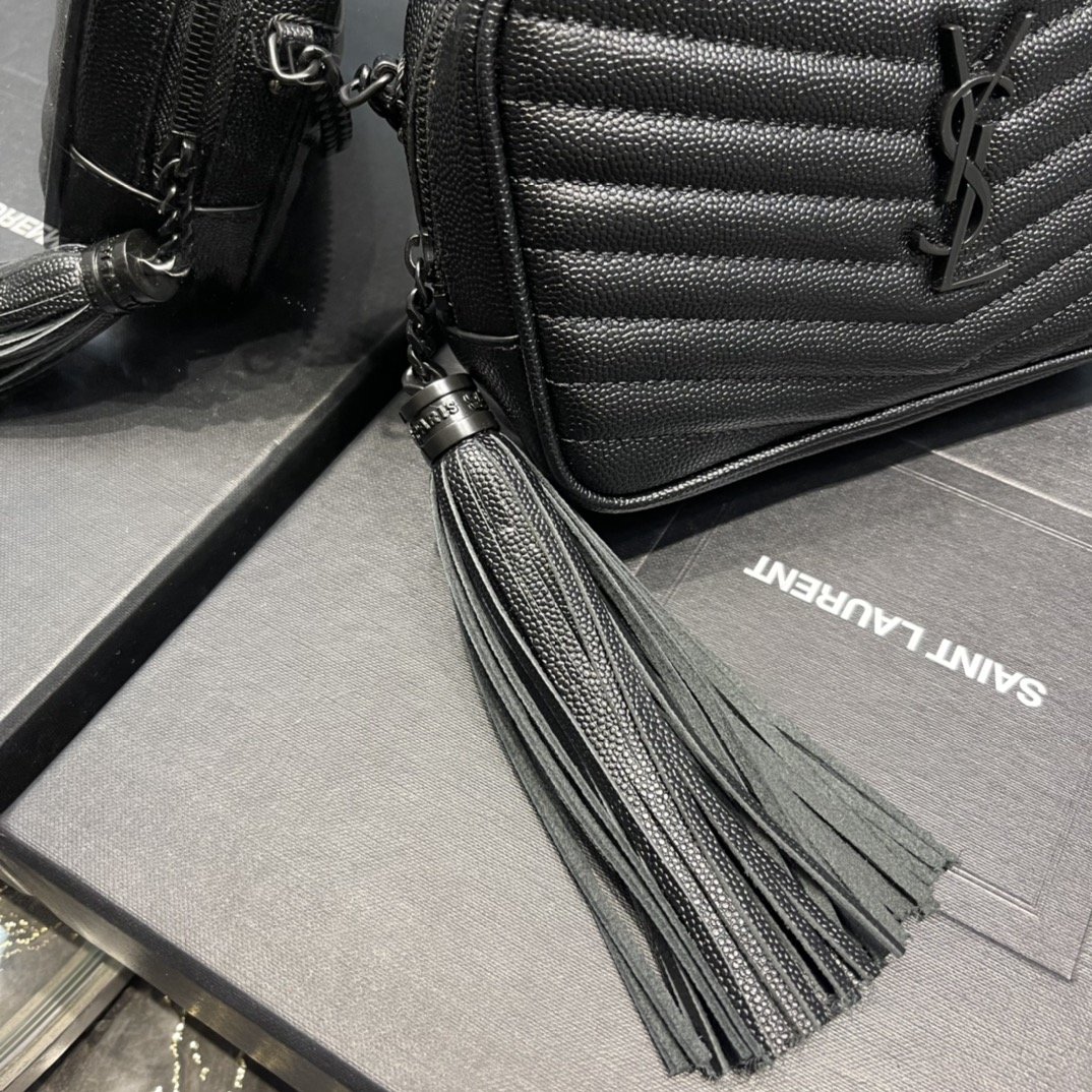 Saint Laurent Lou Mini Bag Black In Quilted Grain De Poudre With Metal Toned Hardware For Women 7.4in/19cm YSl 6125791GF081000