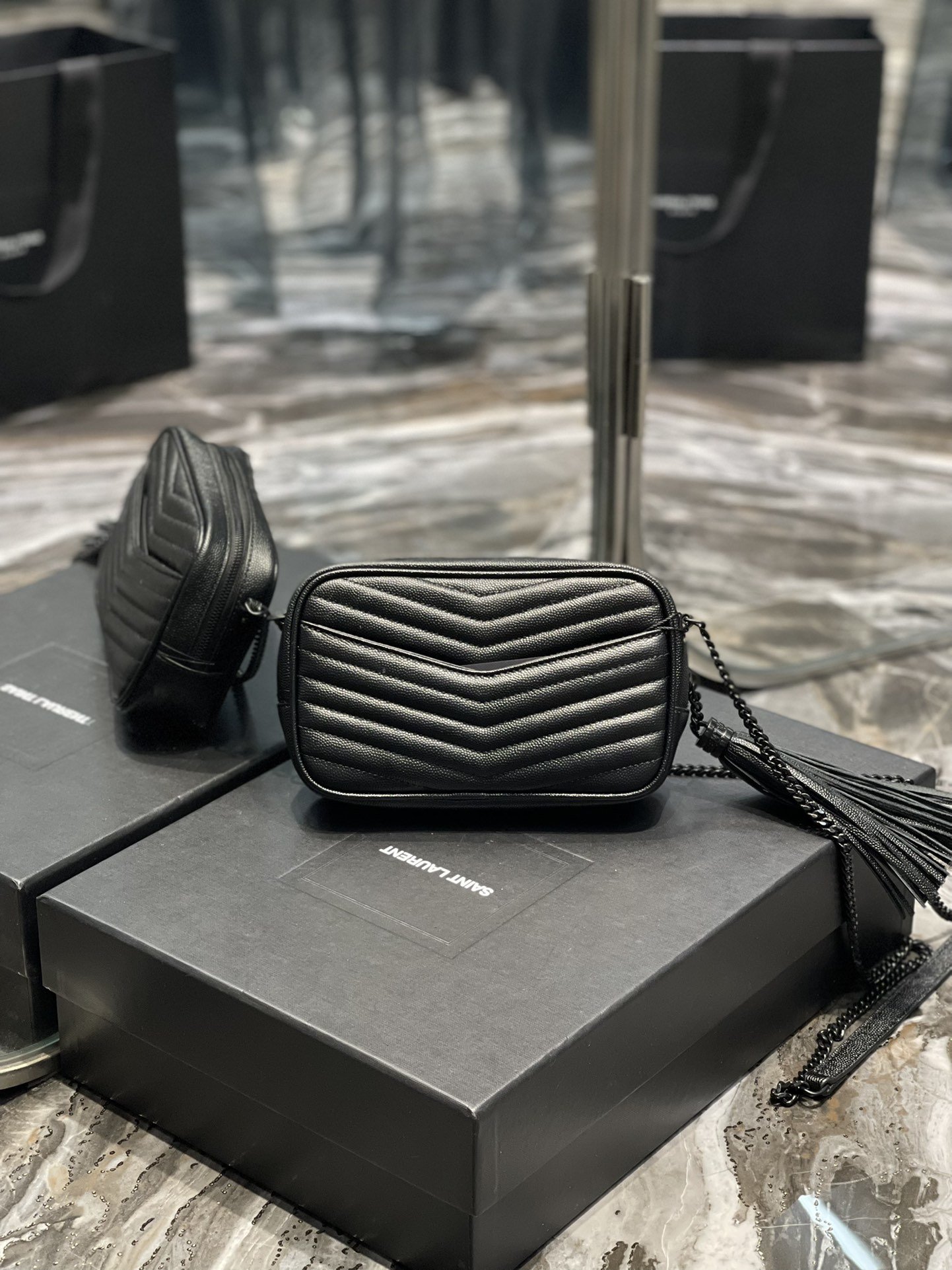 Saint Laurent Lou Mini Bag Black In Quilted Grain De Poudre With Metal Toned Hardware For Women 7.4in/19cm YSl 6125791GF081000