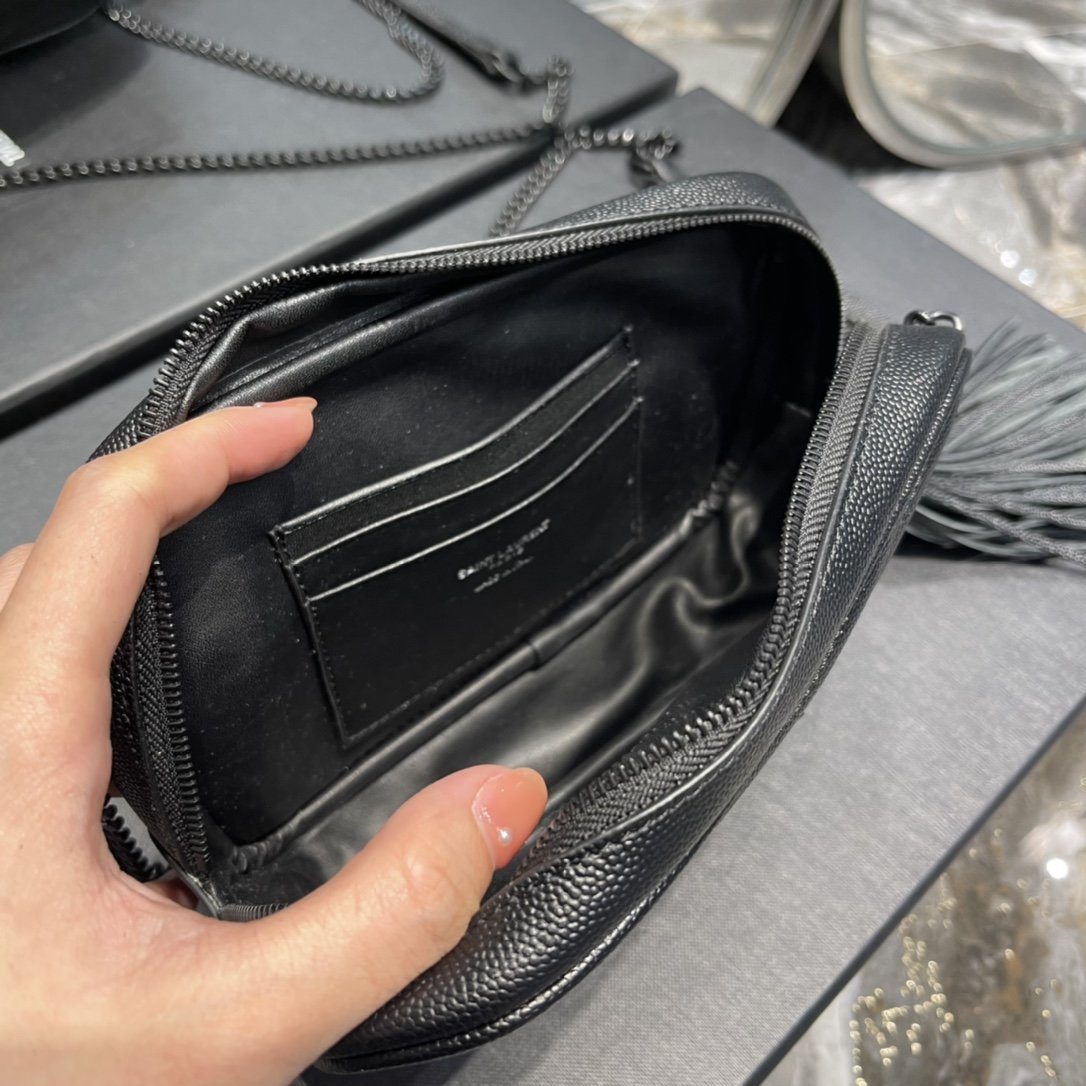 Saint Laurent Lou Mini Bag Black In Quilted Grain De Poudre With Metal Toned Hardware For Women 7.4in/19cm YSl 6125791GF081000