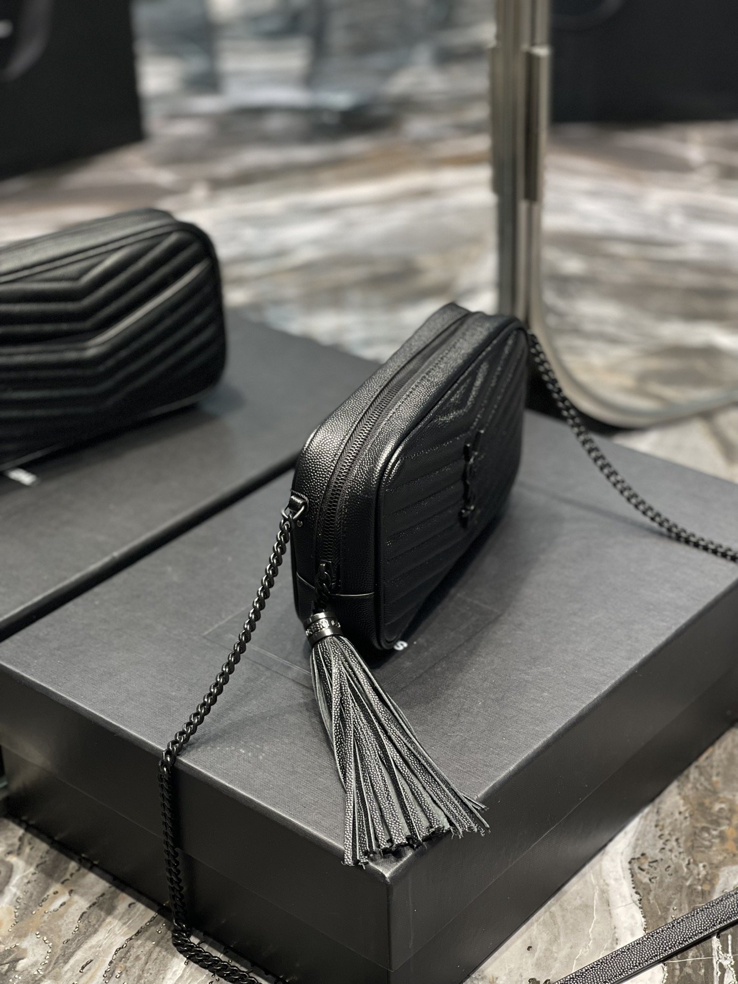 Saint Laurent Lou Mini Bag Black In Quilted Grain De Poudre With Metal Toned Hardware For Women 7.4in/19cm YSl 6125791GF081000