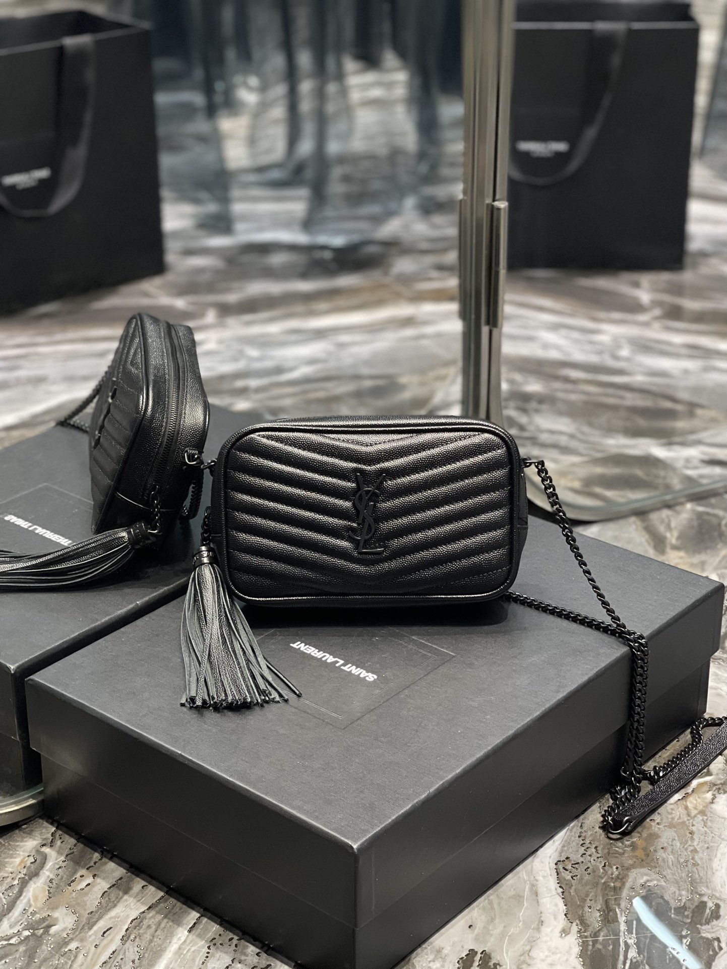 Saint Laurent Lou Mini Bag Black In Quilted Grain De Poudre With Metal Toned Hardware For Women 7.4in/19cm YSl 6125791GF081000