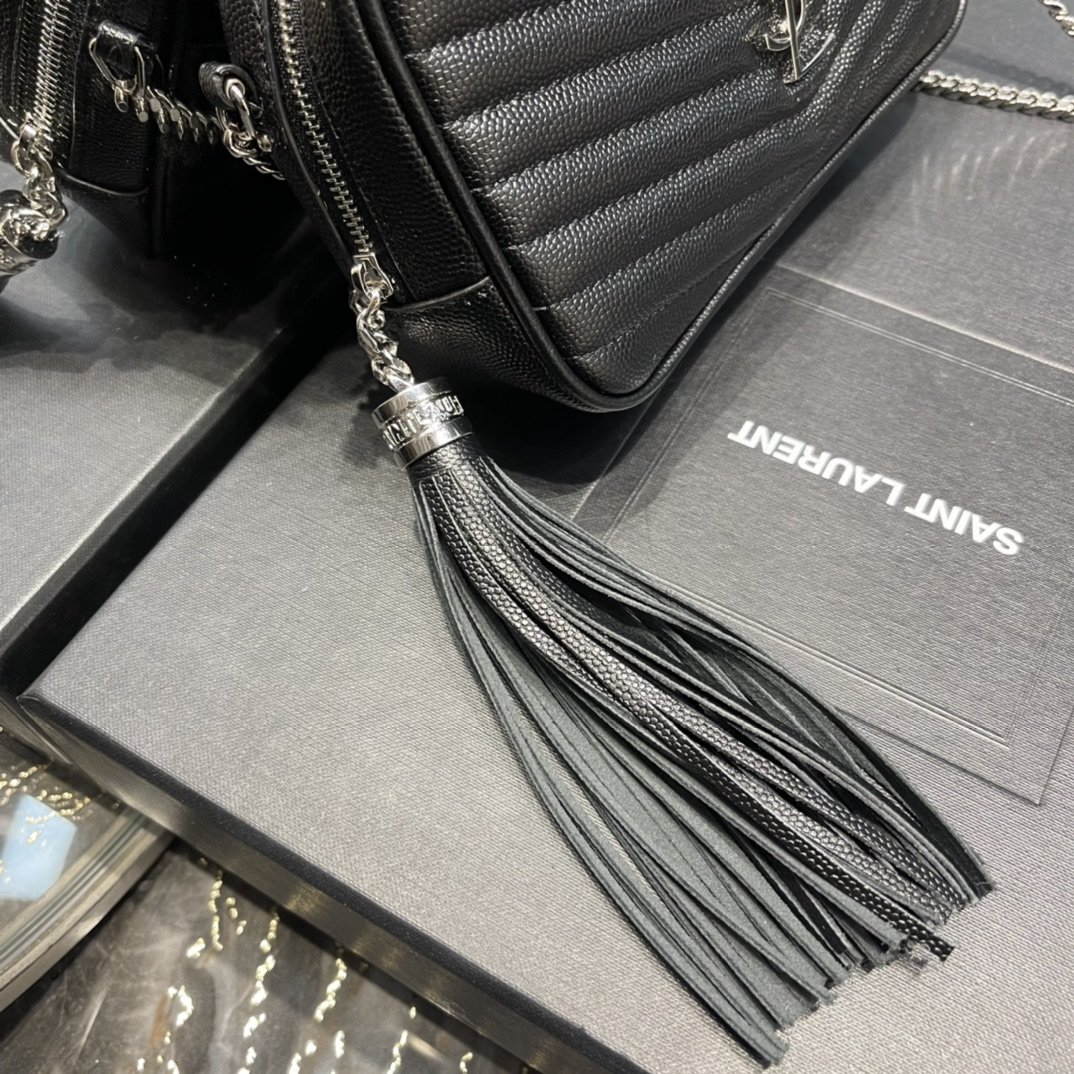 Saint Laurent Lou Mini Bag Black In Quilted Grain De Poudre With Silver Toned Hardware For Women 7.4in/19cm YSl 6125791GF021000