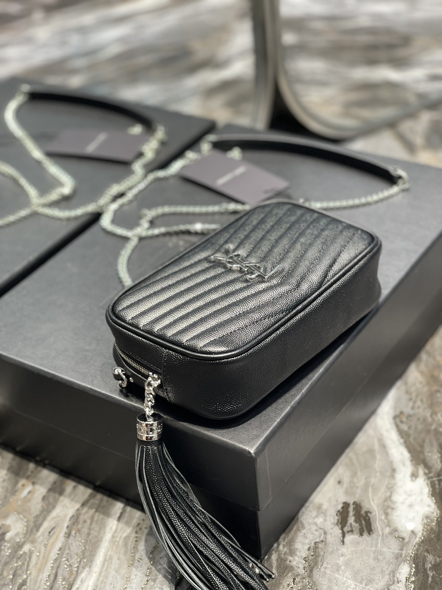 Saint Laurent Lou Mini Bag Black In Quilted Grain De Poudre With Silver Toned Hardware For Women 7.4in/19cm YSl 6125791GF021000