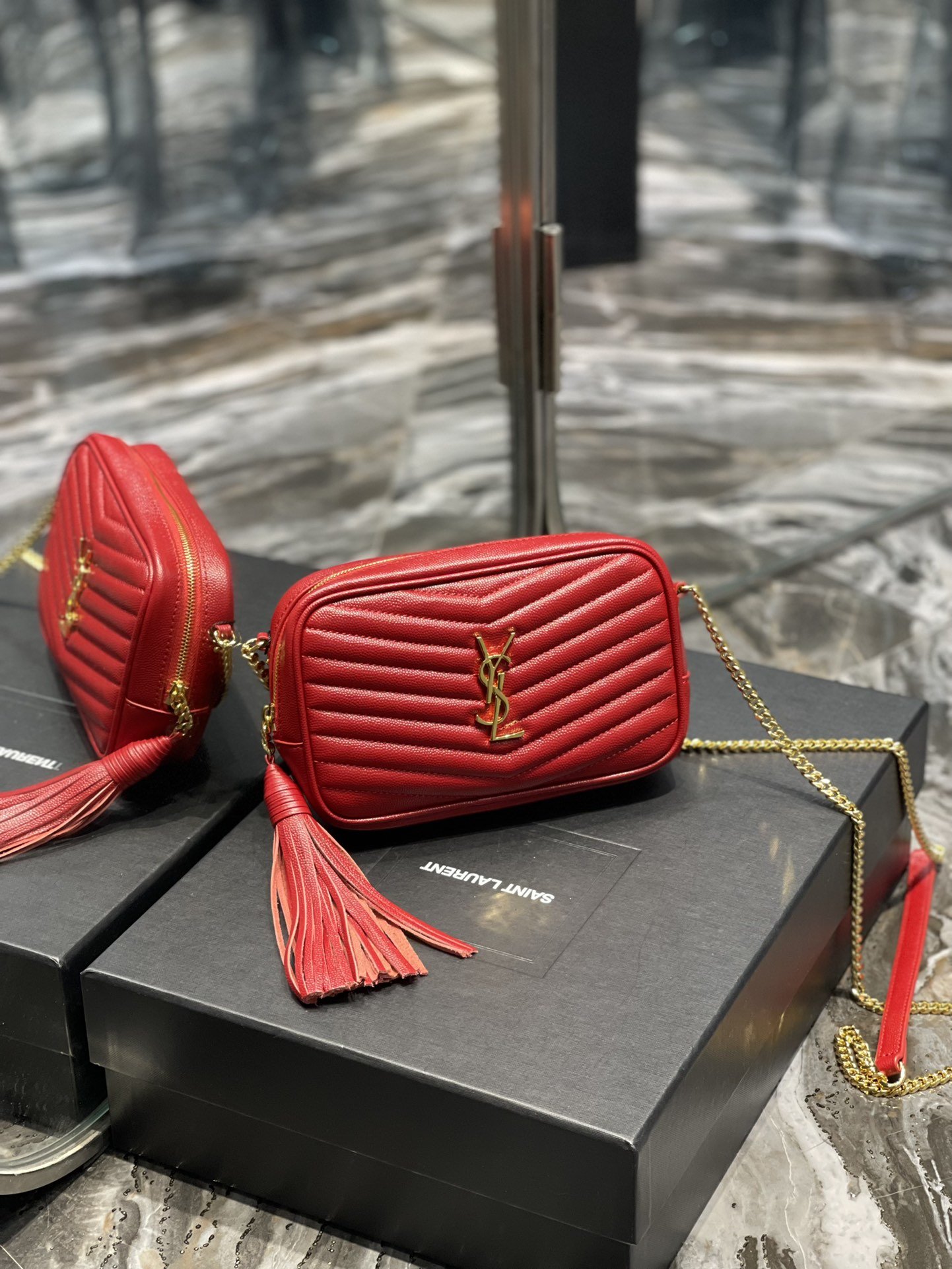 Saint Laurent Lou Mini Bag Red In Quilted Grain De Poudre With Gold Hardware For Women 7.4in/19cm YSl 6125791GF076008