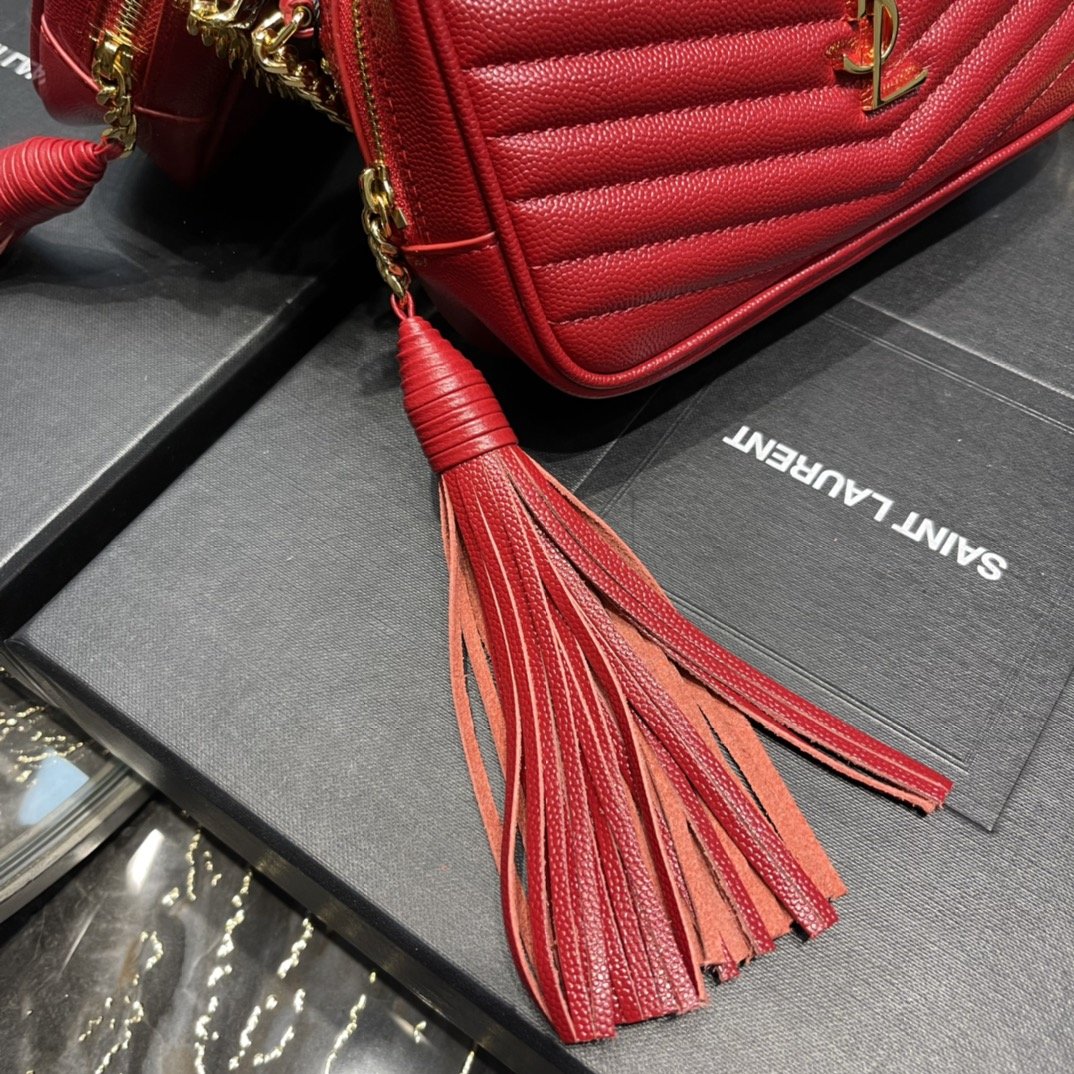 Saint Laurent Lou Mini Bag Red In Quilted Grain De Poudre With Gold Hardware For Women 7.4in/19cm YSl 6125791GF076008