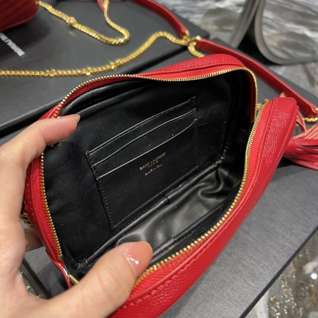 Saint Laurent Lou Mini Bag Red In Quilted Grain De Poudre With Gold Hardware For Women 7.4in/19cm YSl 6125791GF076008