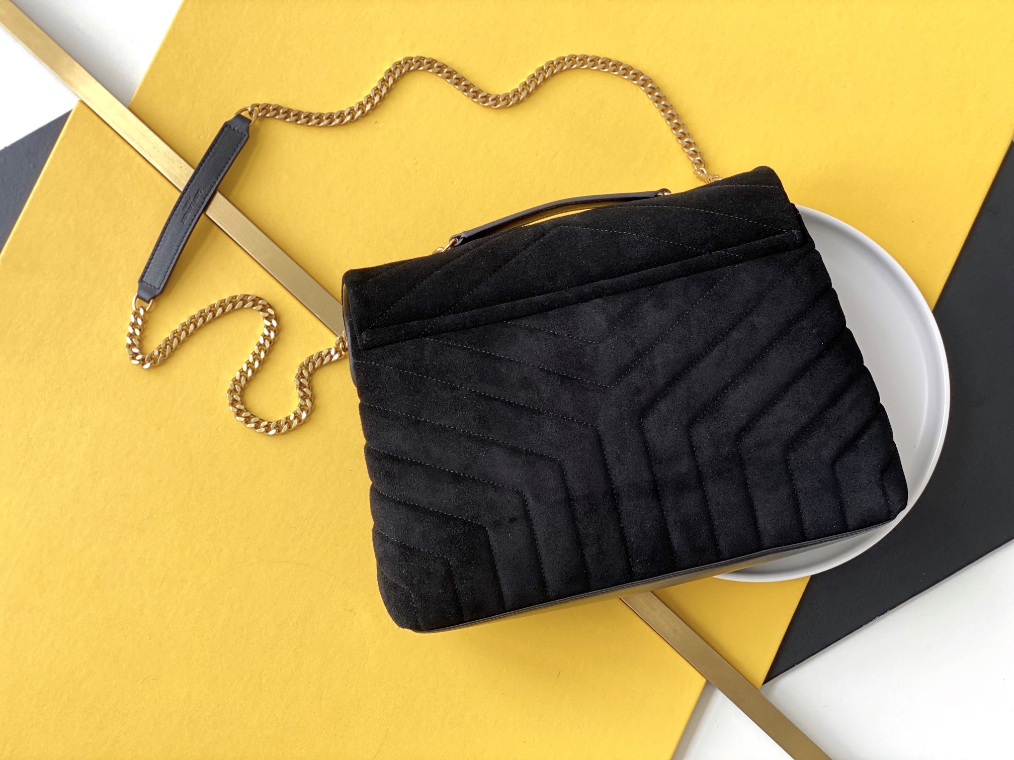 Saint Laurent Loulou Medium Chain Bag In Matelasse “Y” Black With Gold Hardware For Women 12.5in/32cm YSL 5749461U8671000