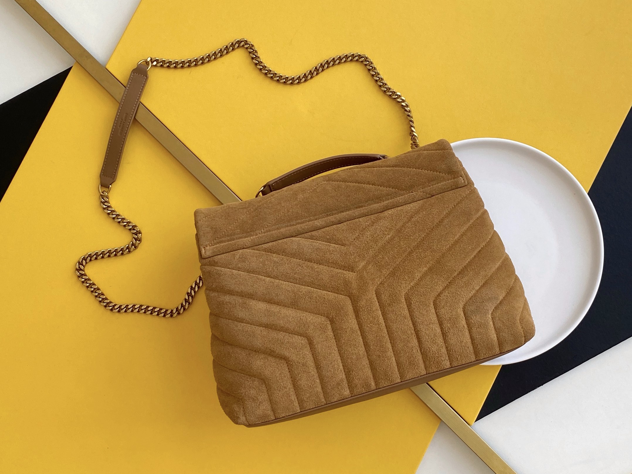 Saint Laurent Loulou Medium Chain Bag In Matelasse “Y” Brown With Gold Hardware For Women 12.5in/32cm YSL 5749461U8C77761