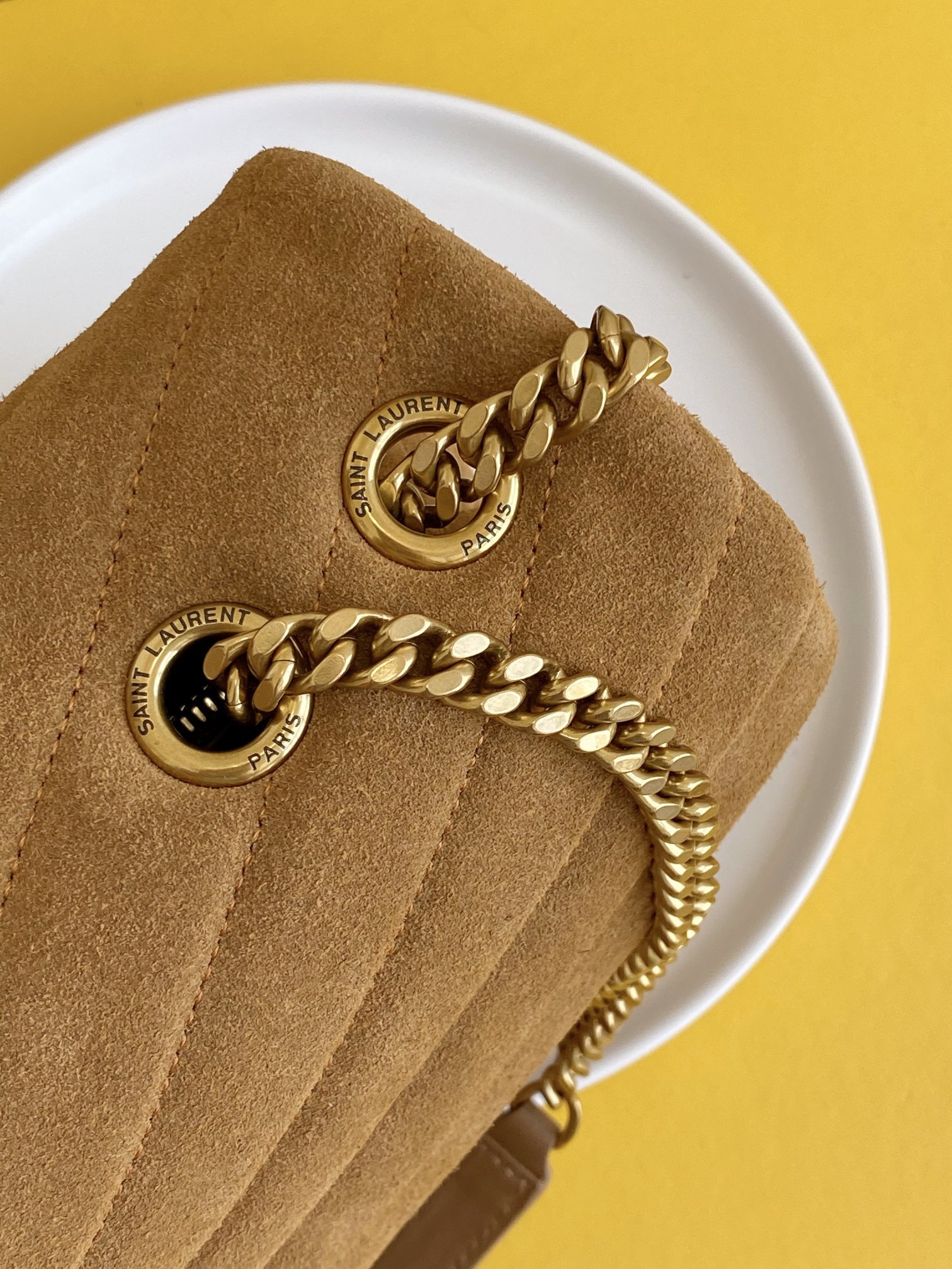 Saint Laurent Loulou Medium Chain Bag In Matelasse “Y” Brown With Gold Hardware For Women 12.5in/32cm YSL 5749461U8C77761