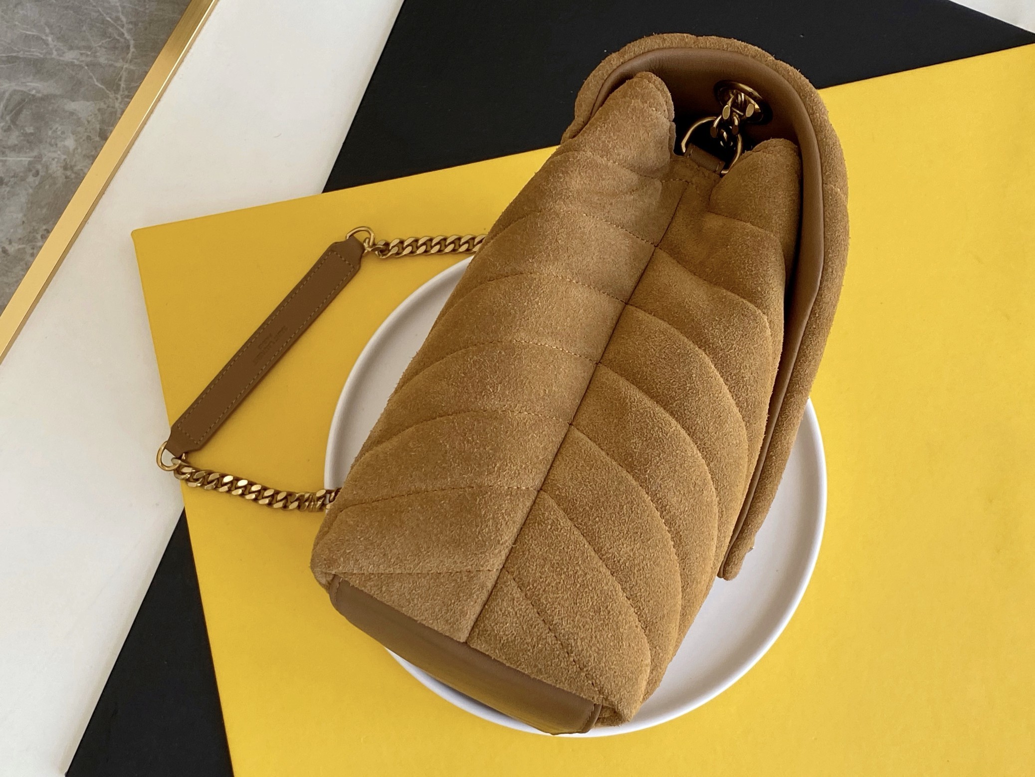 Saint Laurent Loulou Medium Chain Bag In Matelasse “Y” Brown With Gold Hardware For Women 12.5in/32cm YSL 5749461U8C77761