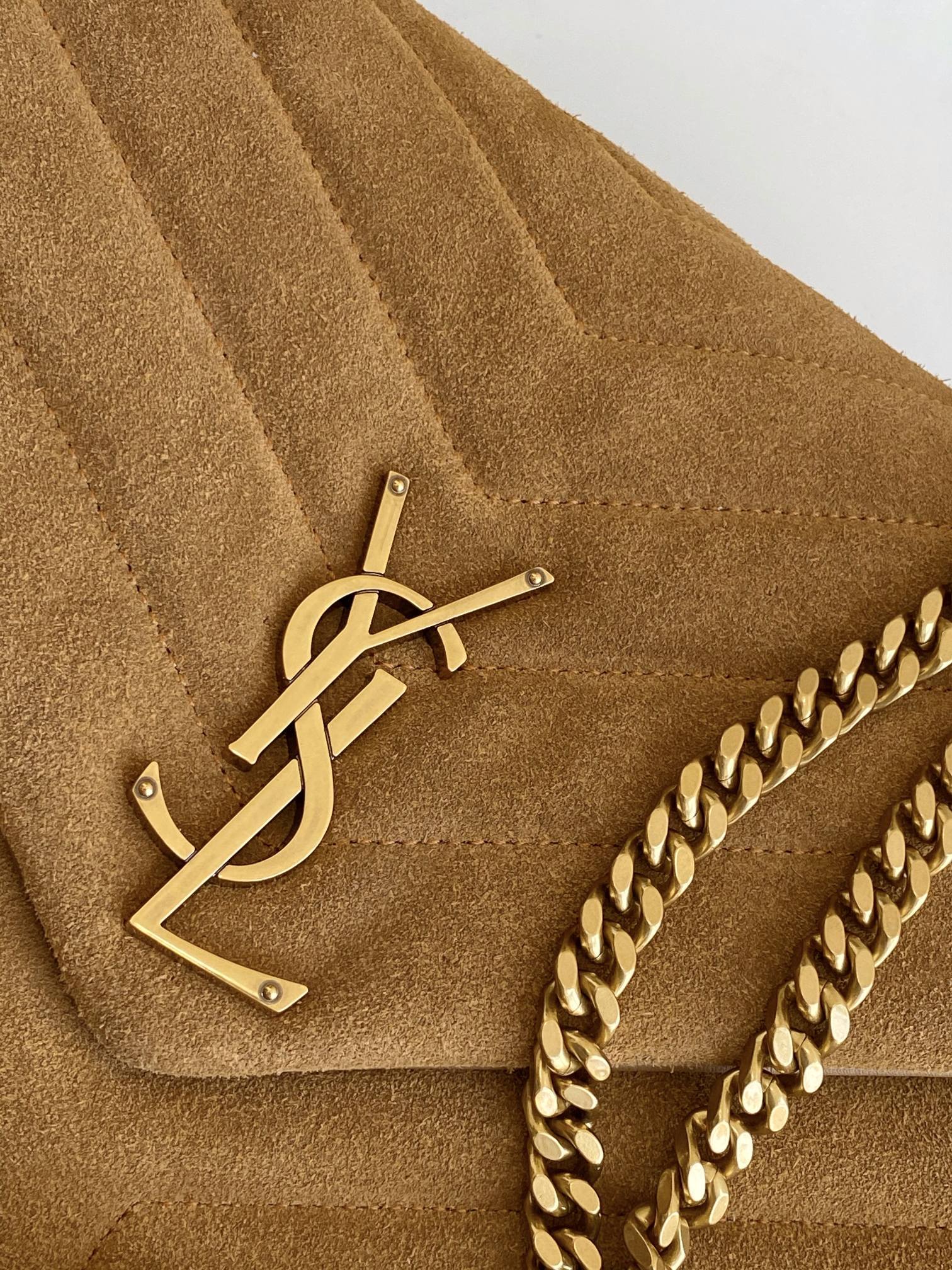 Saint Laurent Loulou Medium Chain Bag In Matelasse “Y” Brown With Gold Hardware For Women 12.5in/32cm YSL 5749461U8C77761